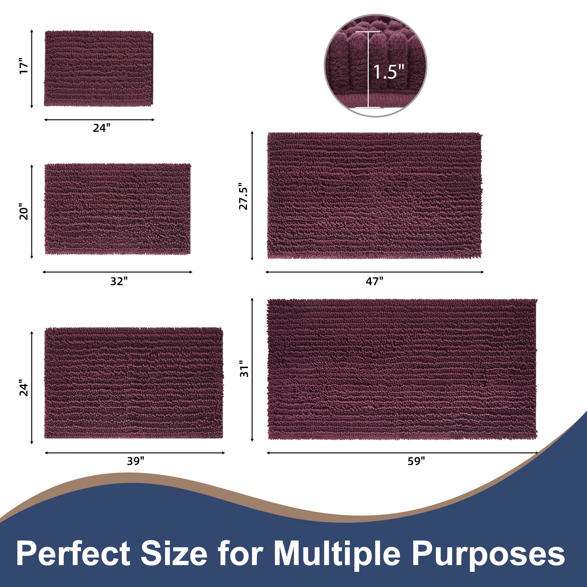 FLOLEOPA Ultra Soft Plush Microfiber Bathroom Rugs - Super Absorbent, Non-Slip Machine Washable Bath Mats for Tub, Shower & Bathroom Floor (20x32 Inches, Burgundy) - Perfect for Cozy Bathrooms & Spa-Like Showers