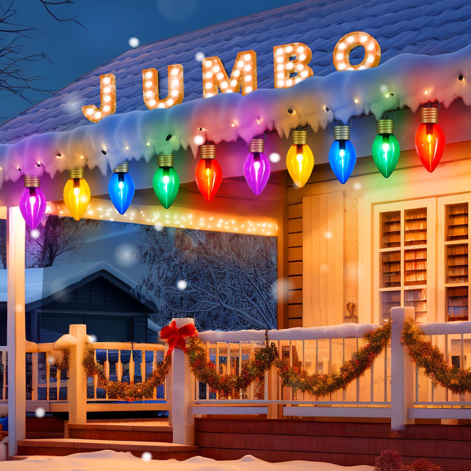 2 Pack Outdoor Christmas Decorations - Jumbo Waterproof LED String Lights with Large Multicolor Bulbs for Holiday Home, Tree, Roof, Yard & Garden Decor - Perfect for Pathway Marking, Lawn & Patio Lighting