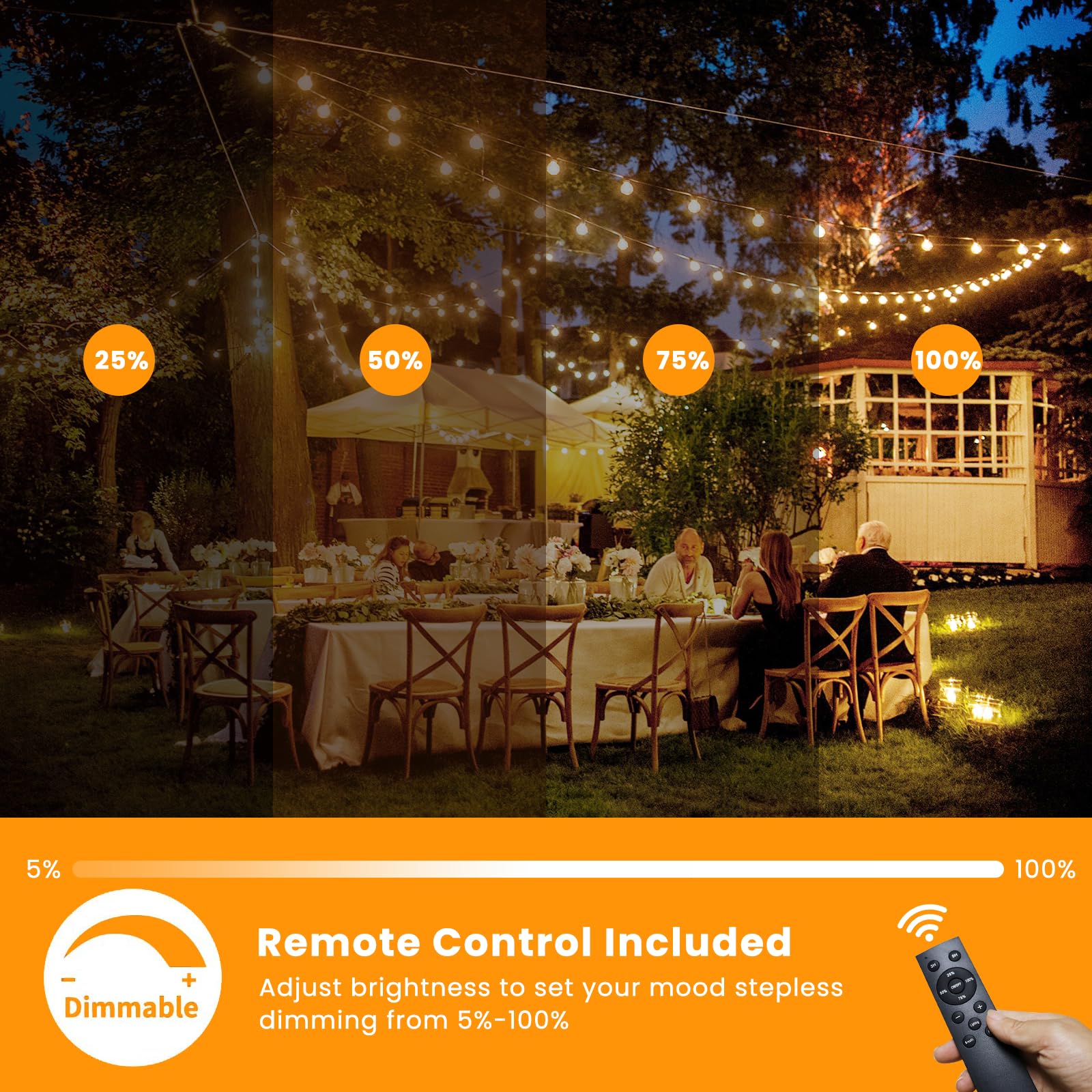 100FT Solar String Lights Outdoor Waterproof - Remote Control & 32 Dimmable ST38 Edison Bulbs - Shatterproof Solar Powered Fairy Lights for Garden, Backyard, Patio - Perfect for Weddings, Parties & Outdoor Decor