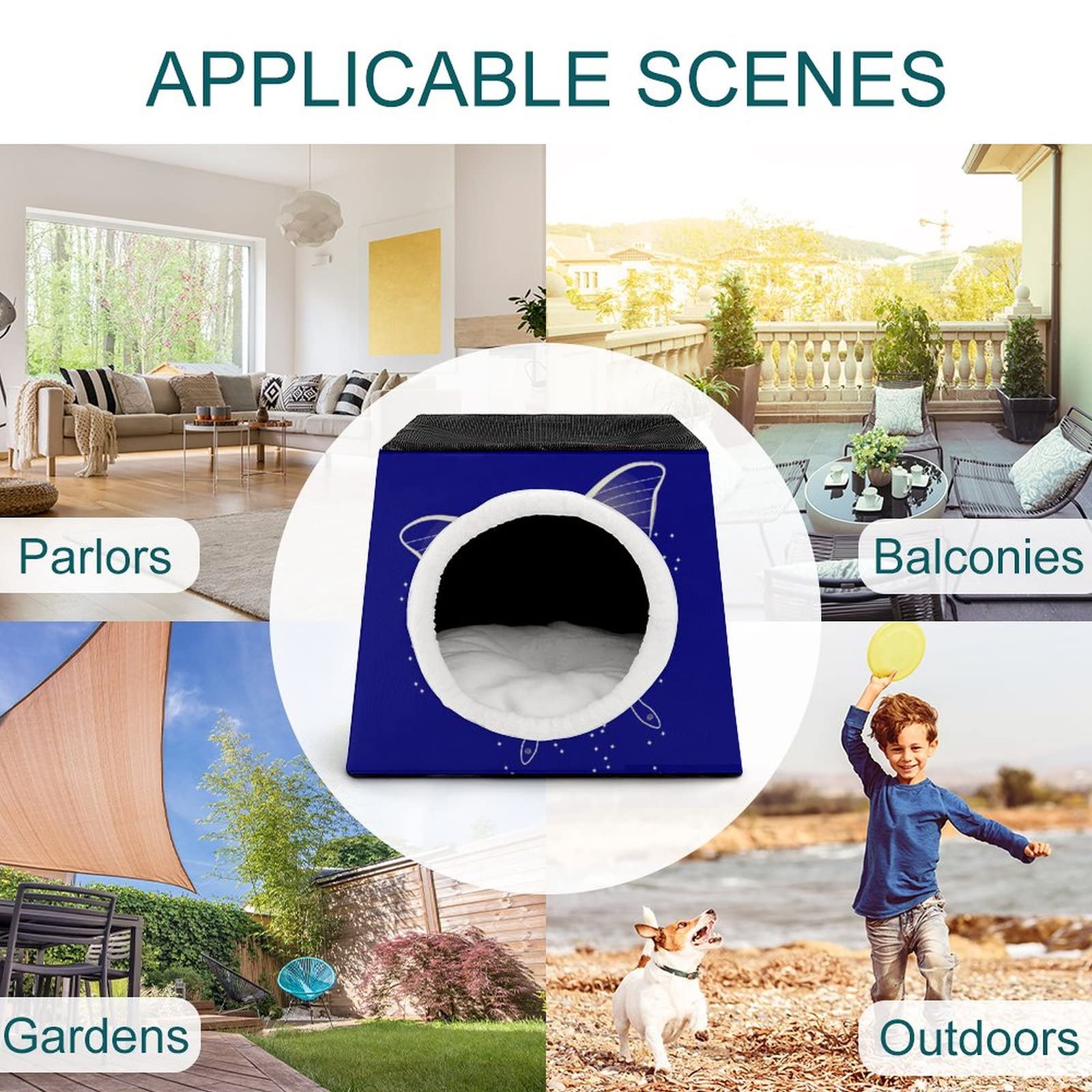 3-in-1 Cat House & Bed with Sofa Function - Printed Cat Cube for Indoor/Outdoor Use - Blue Butterfly Design Pet Shelter for Kittens - Perfect for Living Room, Patio or Garden
