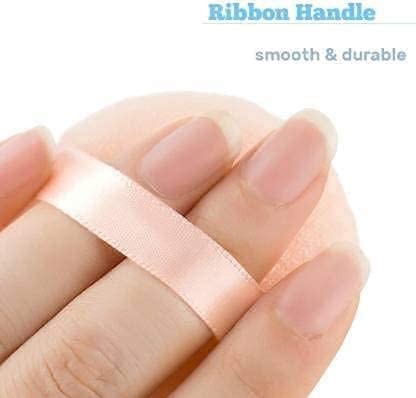 2-Pack Soft Round & Square Velour Powder Puffs - Washable Makeup Puff for Loose Powder with Ribbon Handle - Face, Neck & Body Application - Perfect for Professional Makeup & Travel Touch-Ups