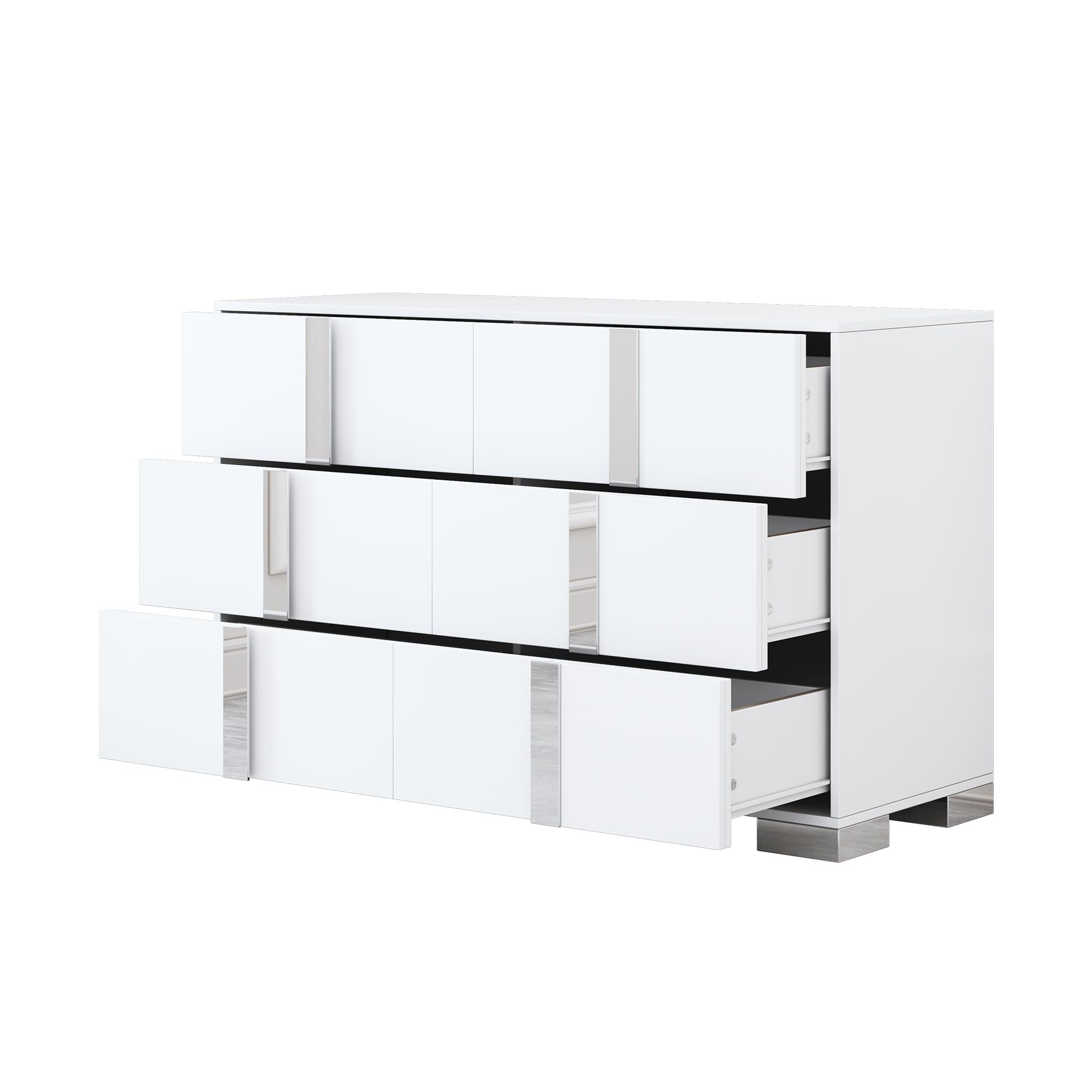 Linique 4-Piece Queen Size Bedroom Set with LED Upholstered Platform Bed, 2 Mirrored Nightstands & Dresser - Modern Wooden Bed Frame with Velvet Headboard in White | Perfect for Contemporary Master Bedrooms & Guest Rooms