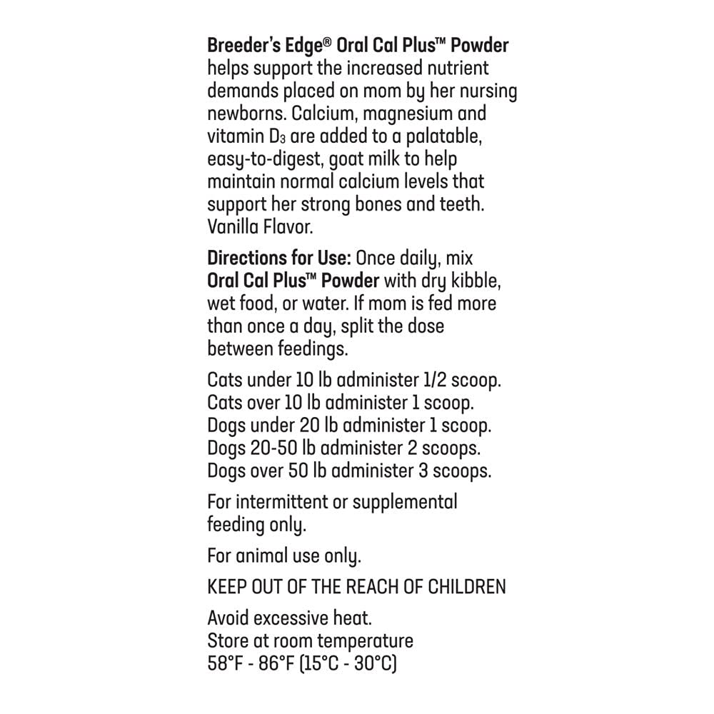 Revival Animal Health Breeder's Edge Oral Cal Plus Powder - High Calcium Supplement for Dogs & Cats - 1kg (2.2lb) - Supports Bone Health & Lactation - Ideal for Pregnant & Nursing Pets