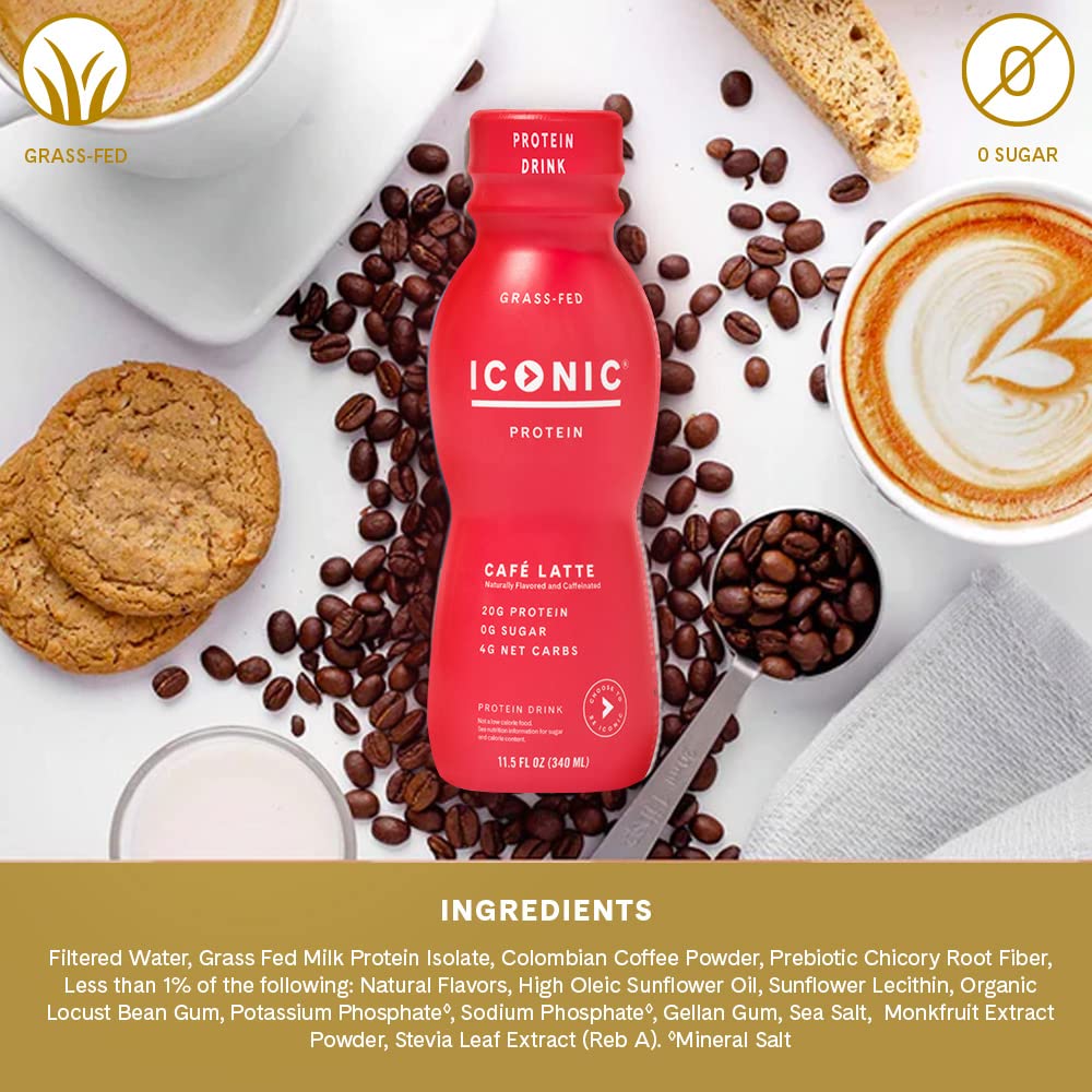 Keto-Friendly Protein Coffee - Iconic Protein Drinks Café Latte (12 Pack) | Sugar-Free, Low-Carb, 20g Protein, 100mg Caffeine | Lactose-Free & Gluten-Free | Perfect for Weight Loss, Workout Energy & Morning Boost