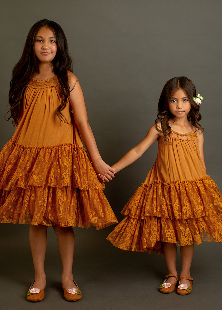Catrina Dress in Marigold - Mexican Folkloric Floral Maxi Dress for Women | Perfect for Day of the Dead Celebrations, Halloween Costumes & Latin Festivals