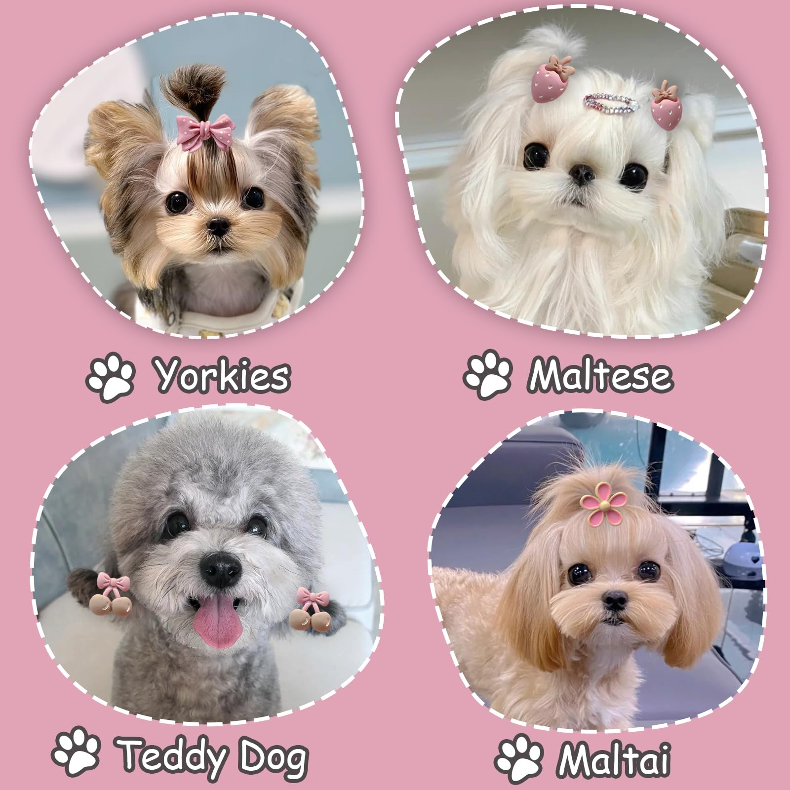20 Pcs Light Pink Small Dog Hair Bows with Rubber Bands - Cute Puppy Ear Bows for Yorkie, Shih Tzu - Grooming Flower Bowknot Strawberry Topknot Hair Accessories for Small Dogs - Perfect for Pet Parties, Photo Shoots & Daily Styling