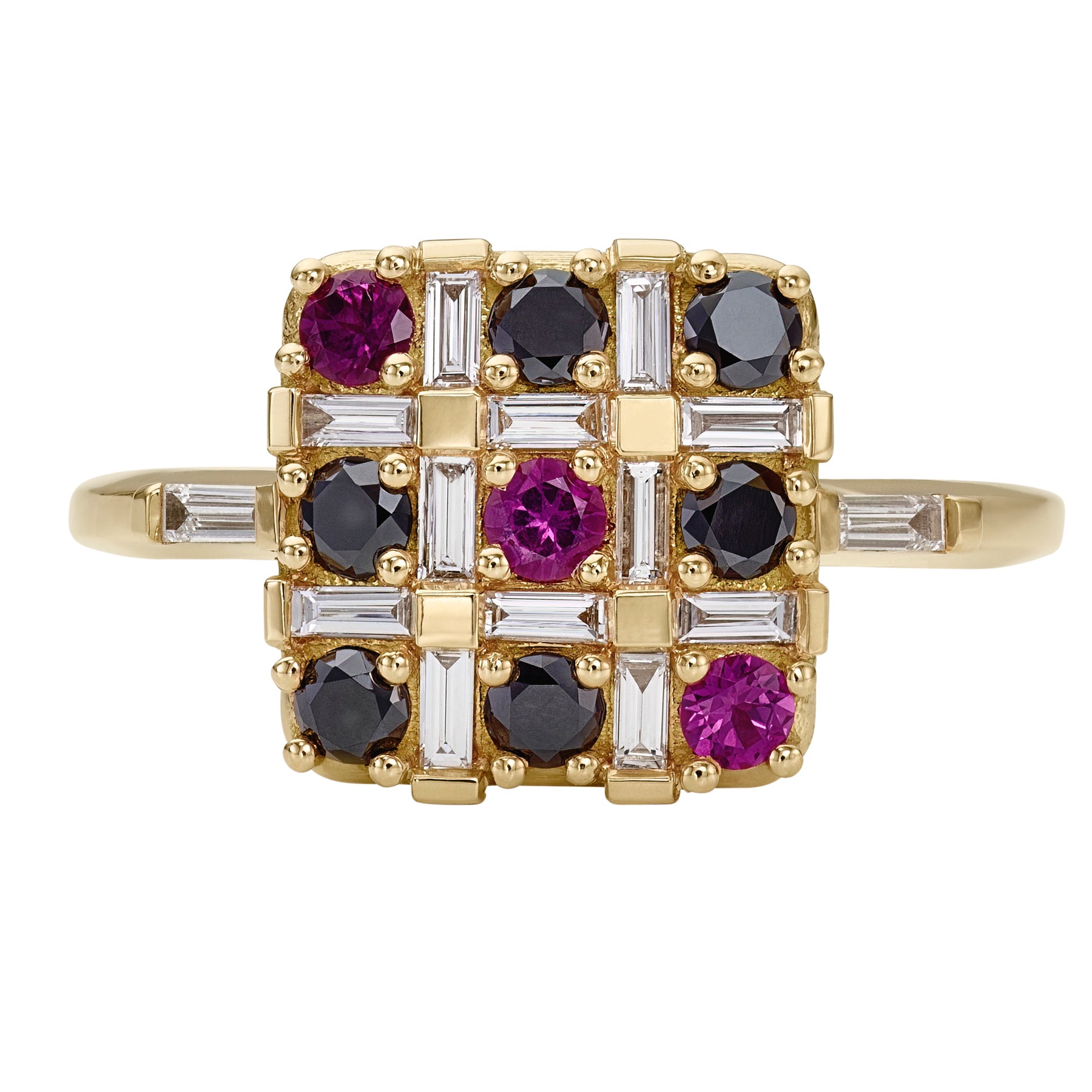 XO Black Diamond & Pink Ruby Ring for Women - Elegant Statement Jewelry for Parties, Weddings & Special Occasions