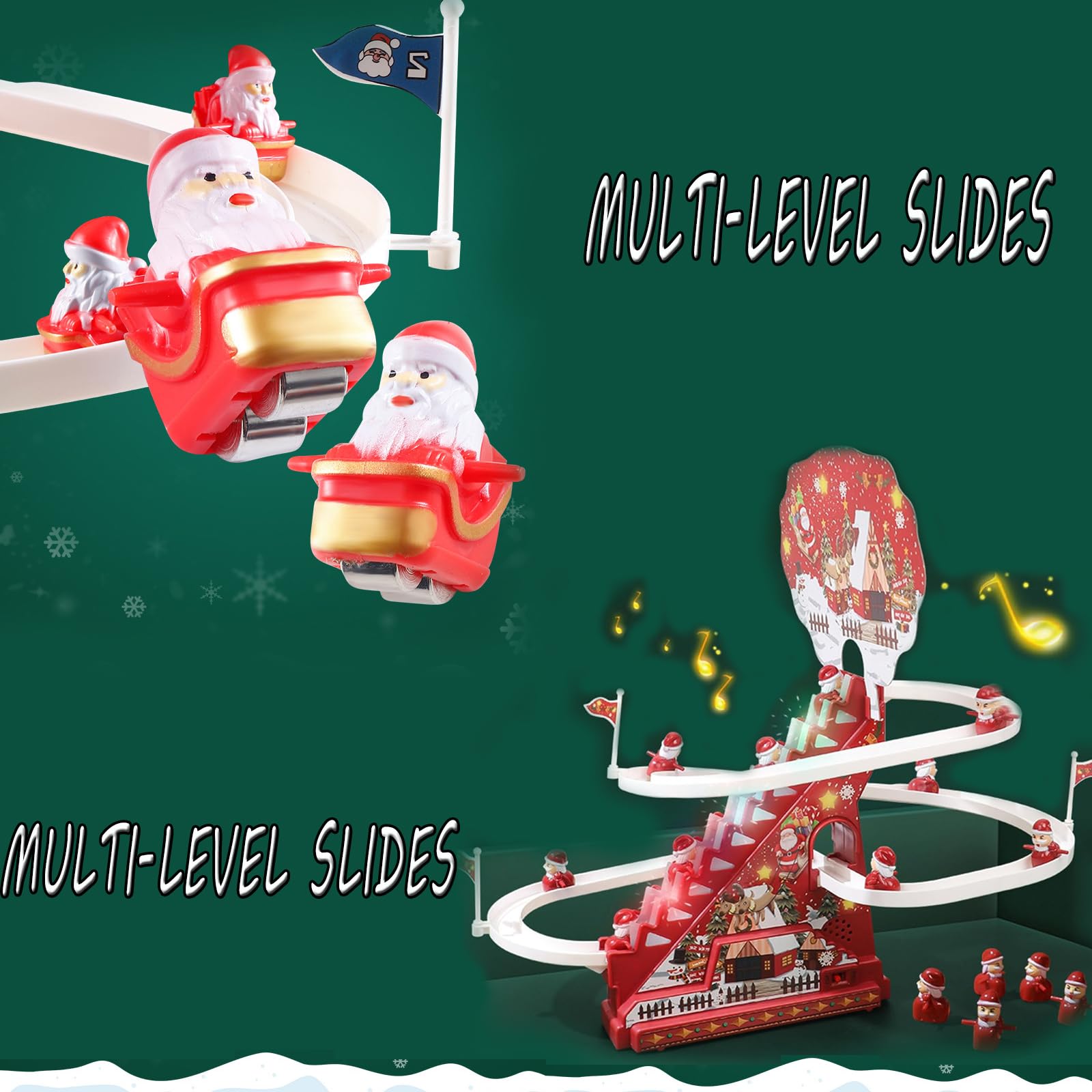 Electric Santa Climbing Toy - Automatic Stair Climbing Christmas Game with LED Lights & Music for Kids - Fun Holiday Race Toy for Toddlers Boys & Girls - Perfect for Christmas Decorations & Family Playtime