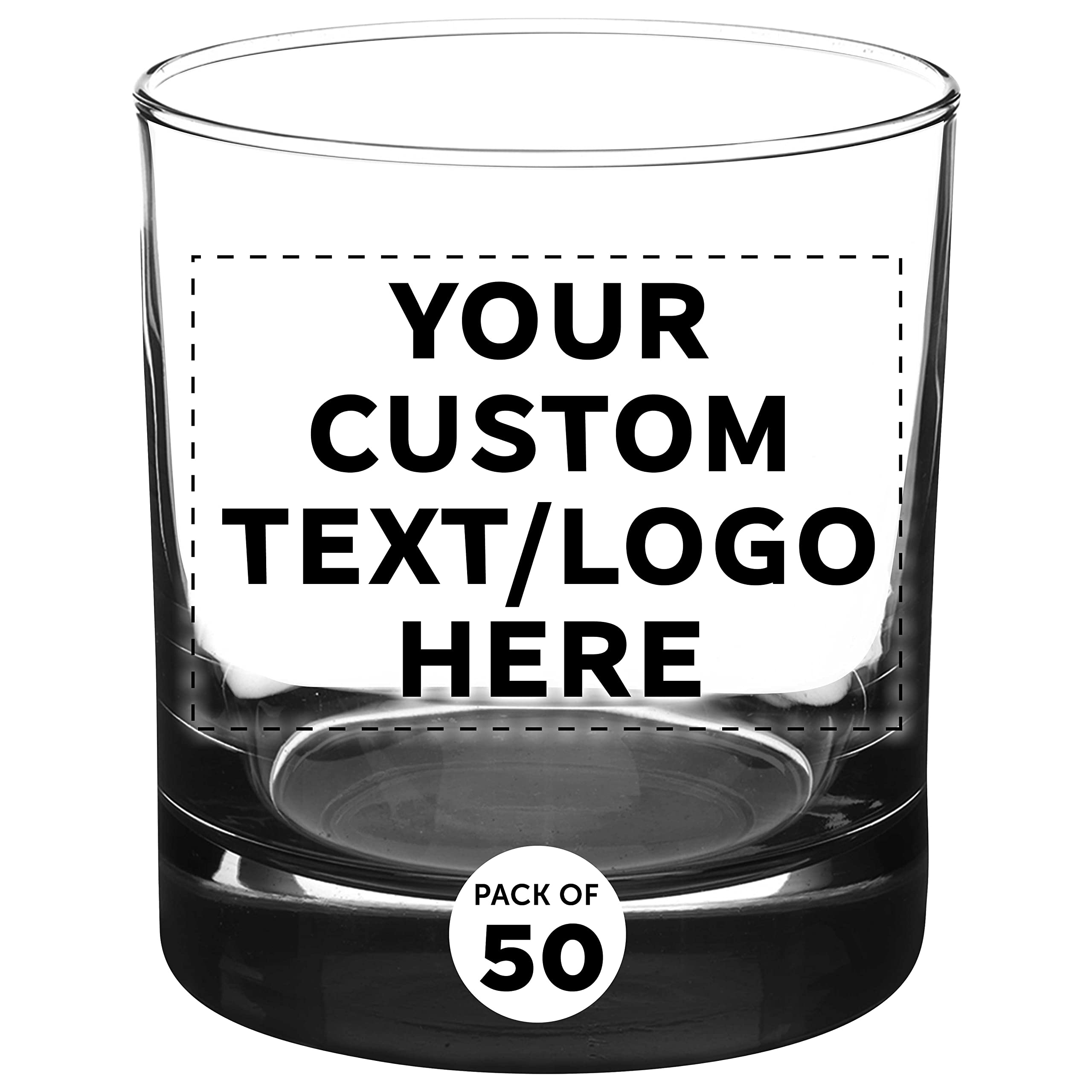 Libbey 10 oz Custom Whiskey Glasses Set of 50 - Personalized Bulk Pack with Heavy Base for Scotch, Bourbon & Cocktails - Black Old Fashioned Glasses | Perfect for Bars, Restaurants, Weddings & Corporate Gifts