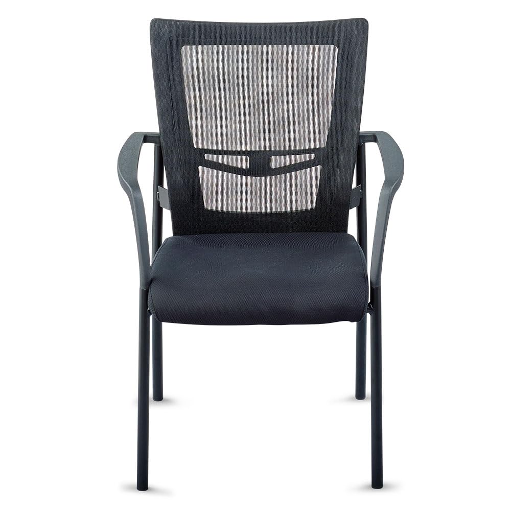 Ergonomic Mesh Back Guest Chair with Memory Foam & Lumbar Support - Black Mesh, Dove Fabric Seat, Sturdy Frame - Perfect for Office, Conference Room, or Home Workspace