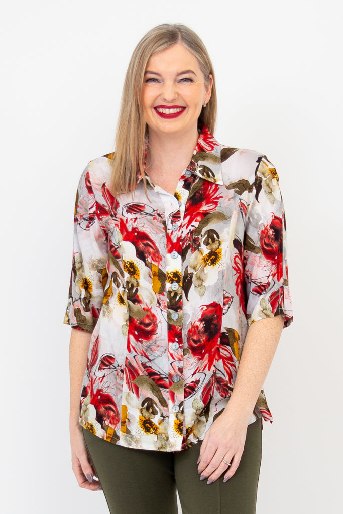 Lorine Blouse - Floral Print Youth Top, Soft Linen Bamboo Blend, Perfect for Spring Outfits & Casual Wear