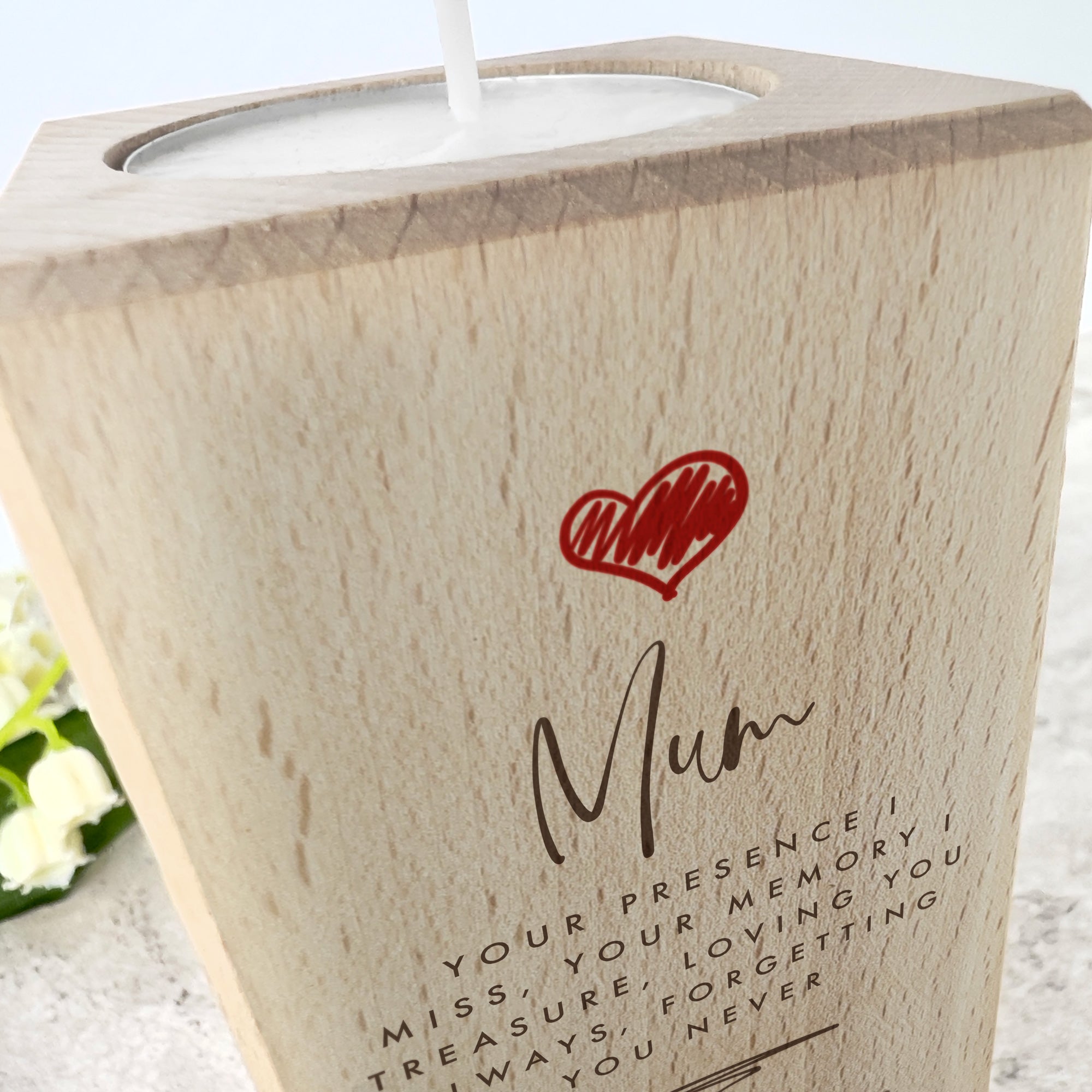 Personalized Red Heart Solid Wood Tea Light Holder - Engrave Any Message - 2 Sizes for Home Decor, Wedding Favors & Romantic Gifts