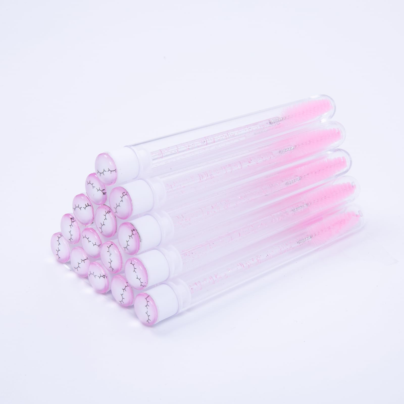 20 Pcs Disposable Eyelash Brushes - Professional Lash Extension Spoolie Wands for Makeup Artists, Mascara Application & Eyelash Cleaning - Sanitary Diamond Tube Brushes for Salon & Home Use (Cute Pink)
