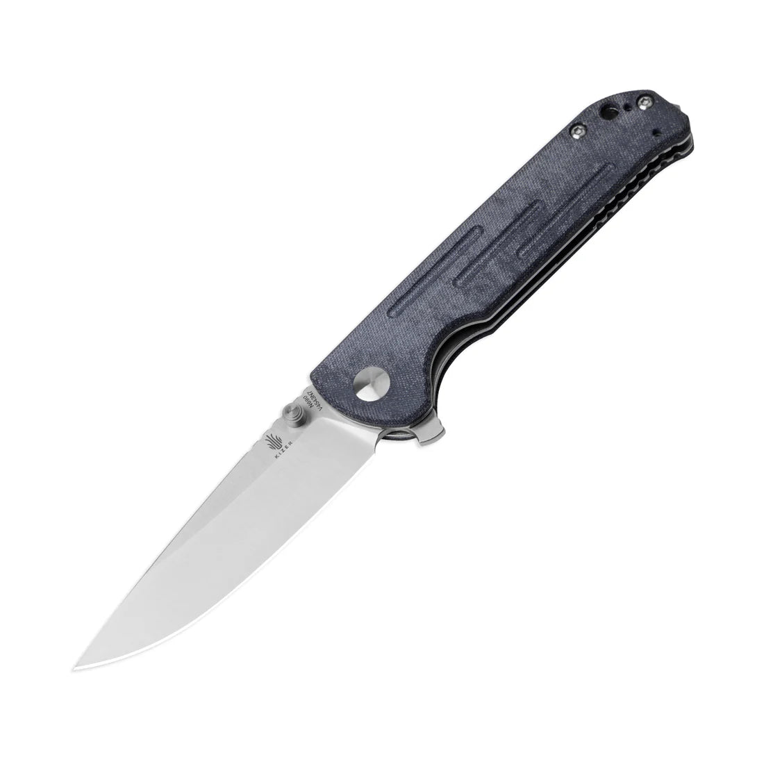 Kizer V4543N7 Vanguard Justice Folding Pocket Knife - Linerlock Flipper with Stonewash Plain Blade & Denim Micarta Handles - EDC, Outdoor, Camping, Survival Gear