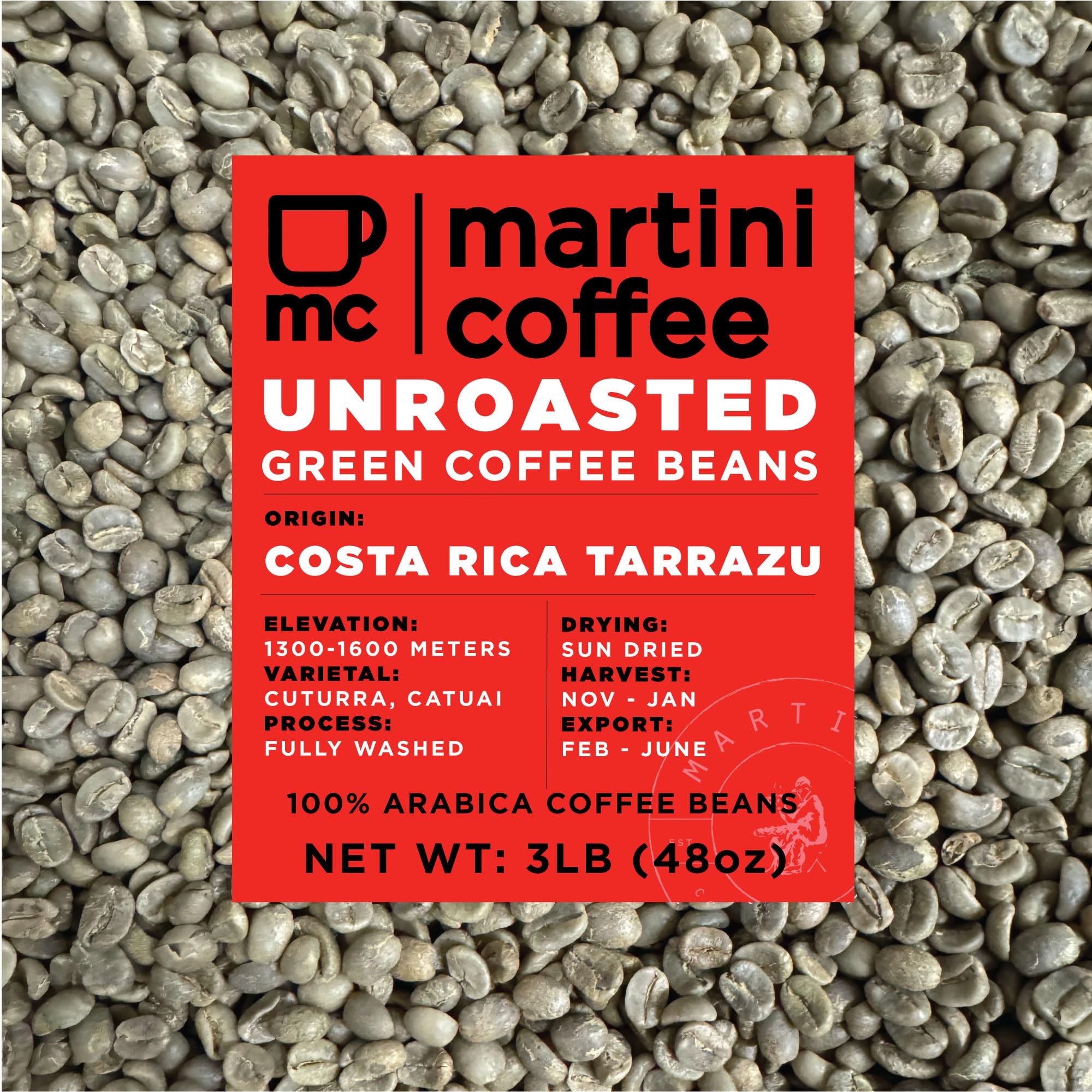 3lbs Unroasted Green Coffee Beans - Costa Rica Tarrazu Single Origin - Premium Raw Coffee Beans for Home Roasting - Perfect for Espresso, French Press & Cold Brew - Martini Coffee Roasters