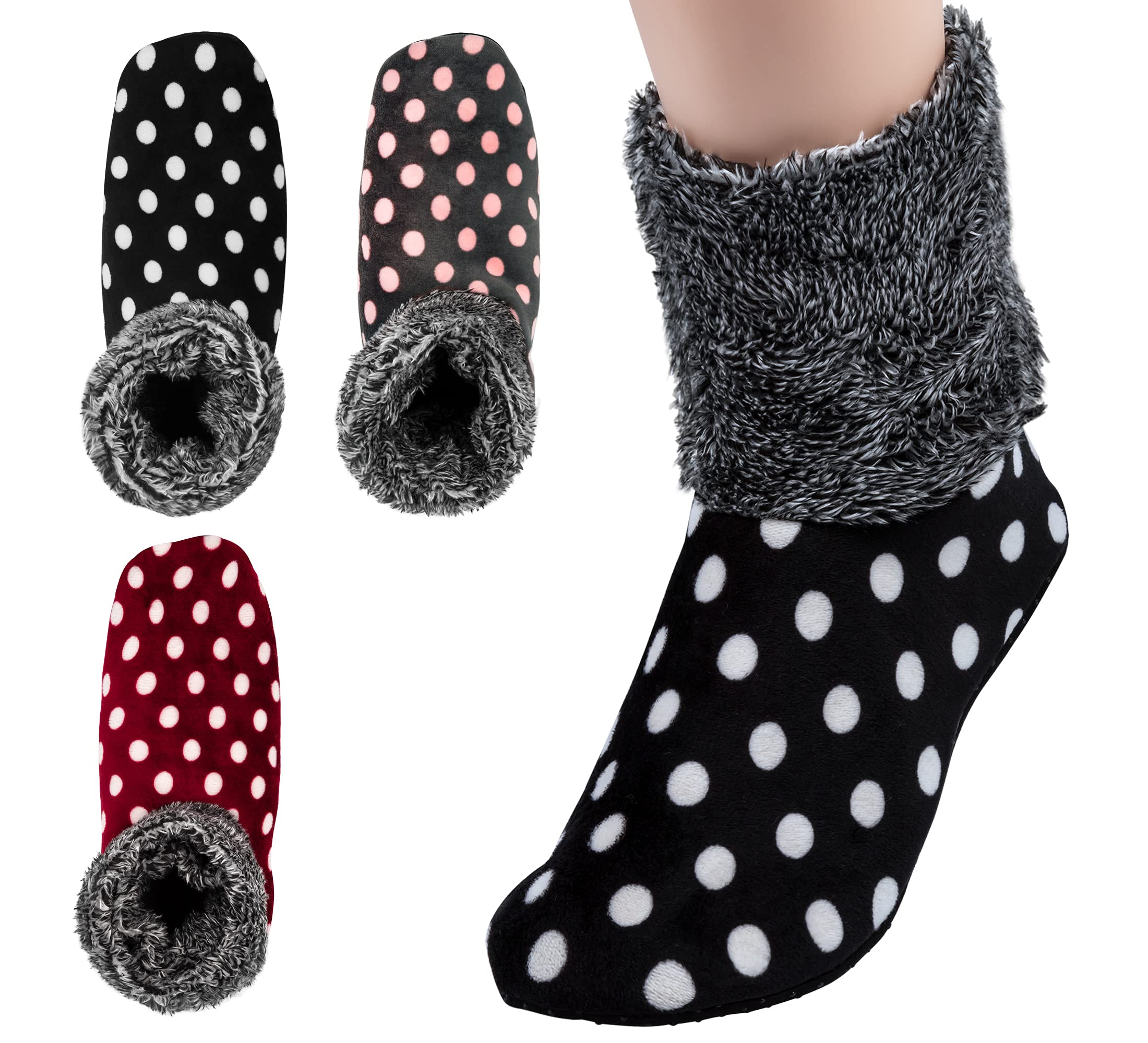 3-5 Pairs Women's Cozy Fuzzy Socks with Non-Slip Grips - Soft Stretch Velvet Slipper Socks in Gift Box - Perfect for Hospital, Nursing Home, Winter Comfort & Home Relaxation