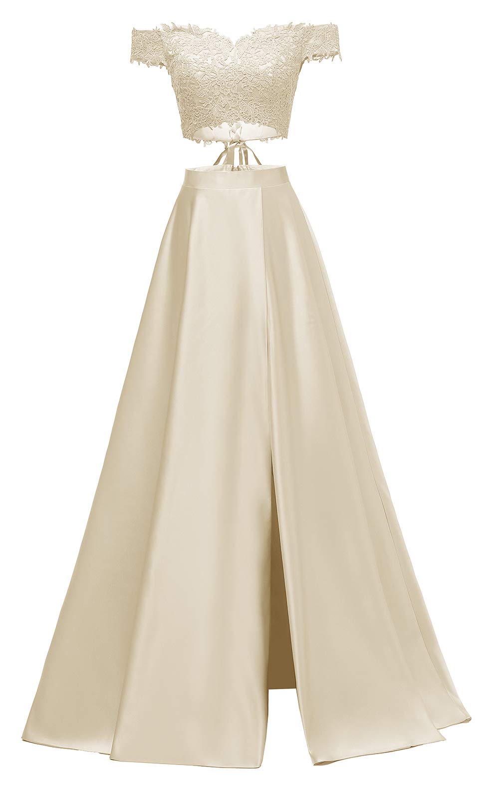 **Elegant Off Shoulder Prom Dresses 2024 | Long Two-Piece Lace & Satin Formal Evening Gown with High Slit for Women – Perfect for Prom Night, Homecoming, and Black-Tie Events**