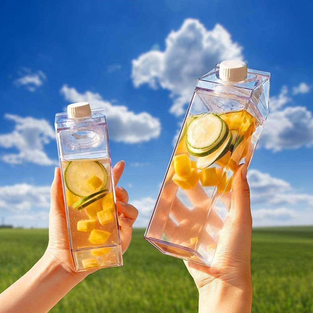 500ml/1000ml Clear Square Milk Carton Water Bottle - Portable BPA-Free Beverage Container for Outdoor, Sports, Travel & Camping - Ideal for Hiking, Gym, Picnics and Daily Hydration