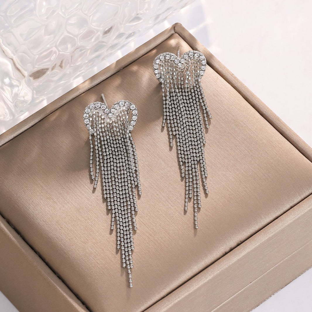 Elegant Open Heart Tassel Waterfall Earrings for Women - Fashion Gold/Silver Dangle Jewelry | Perfect for Parties, Weddings & Date Nights | A8451