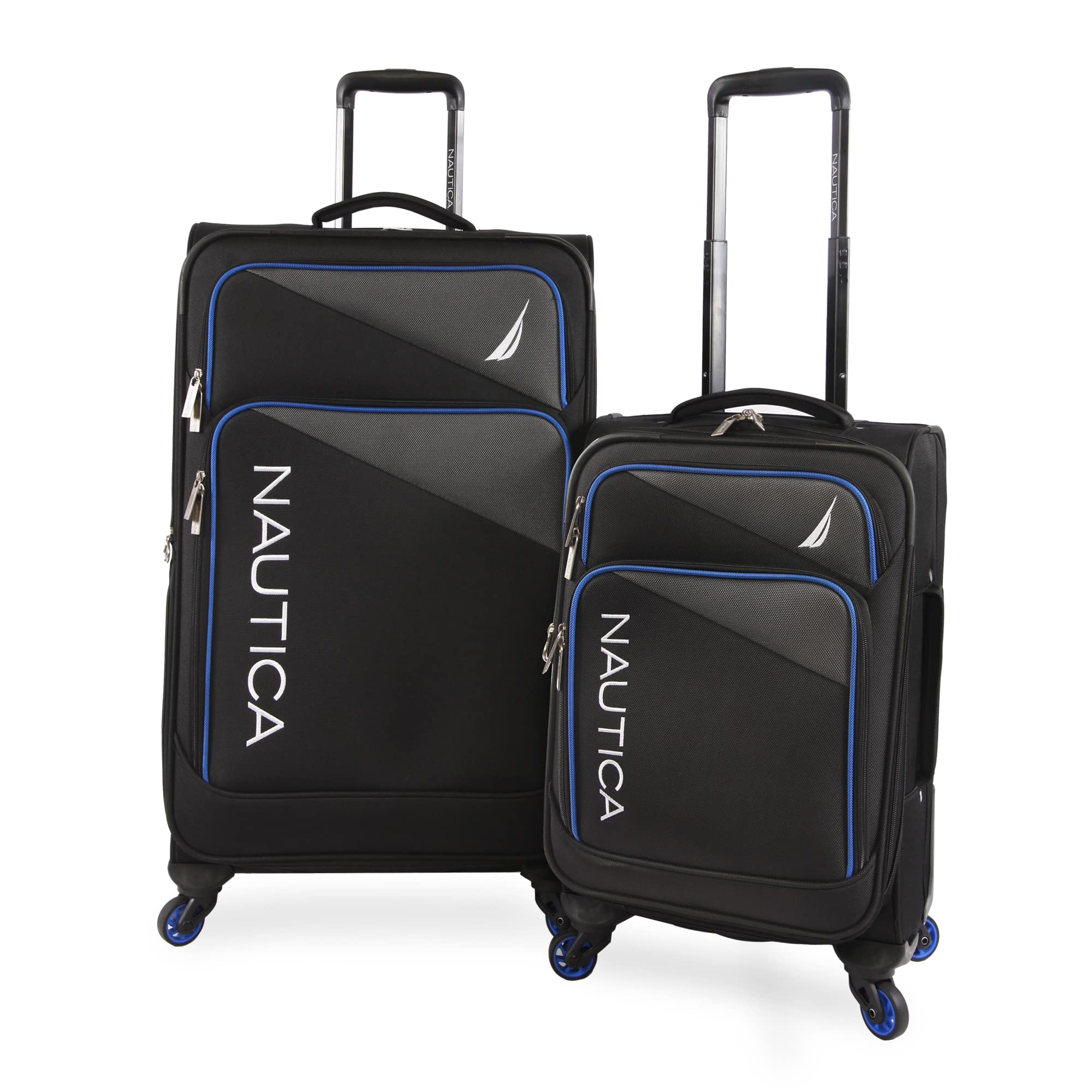 NAUTICA Emry 2-Piece Softside Luggage Set - Black & Blue Spinner Suitcase for Travel, Business Trips & Vacations | Lightweight Durable Carry-On & Checked Bags
