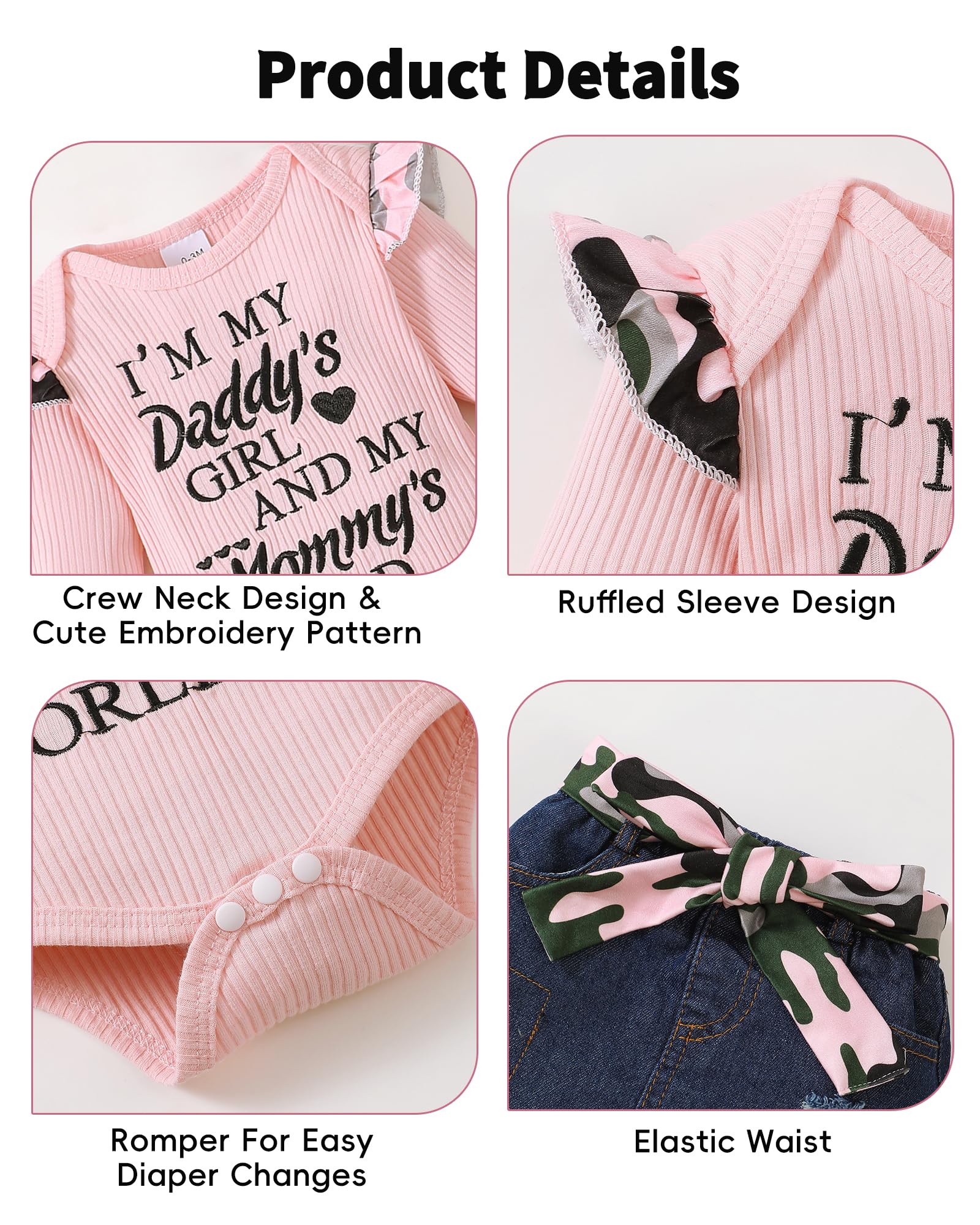 Kucnuzki Baby Girl Clothes - Newborn Denim Romper & Skirt Set with Long Sleeves | Cute Infant Outfit for Girls | Perfect for Photoshoots, Parties & Daily Wear