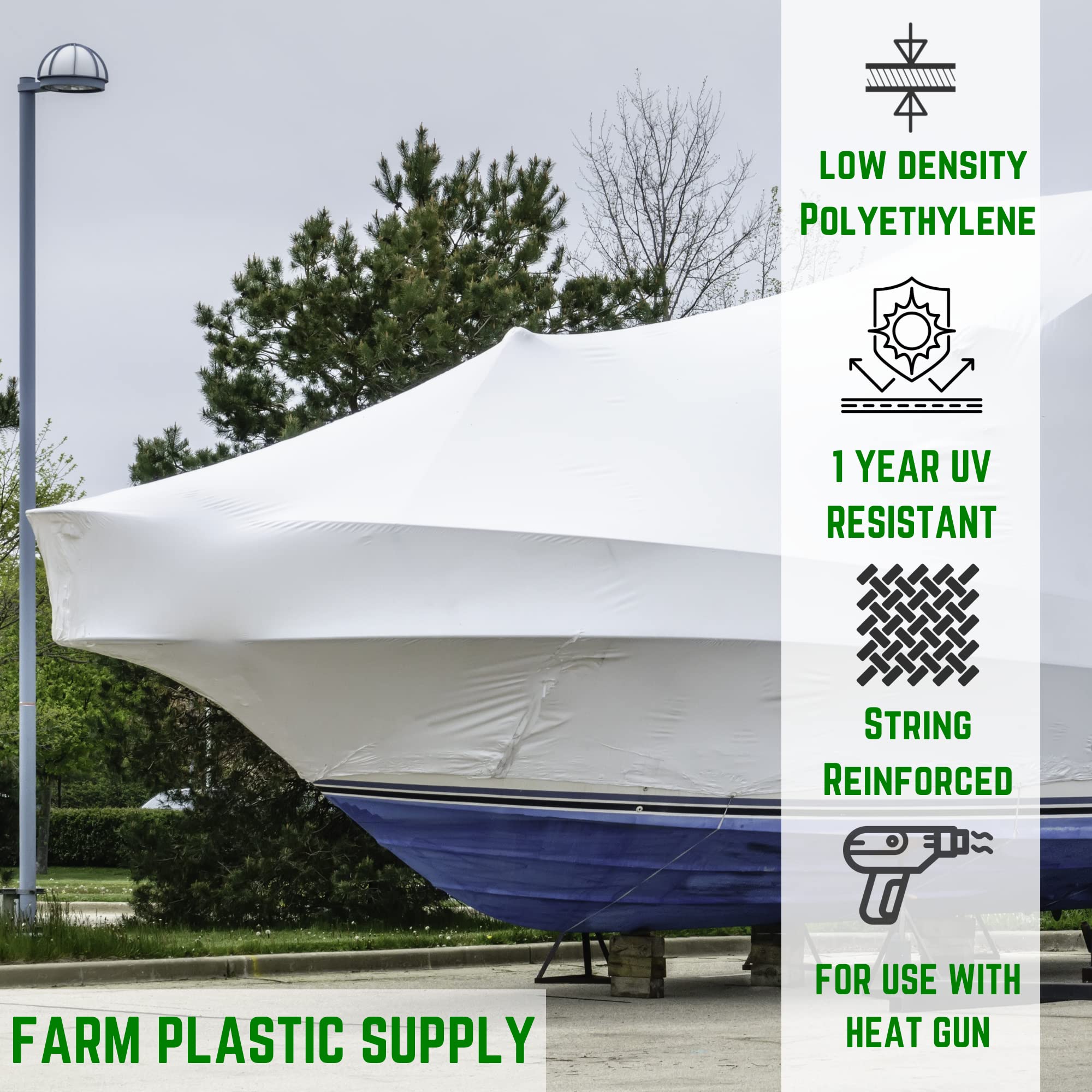 Durable 10 mil String Reinforced Plastic Shrink Wrap - 16' x 25' Boat Cover Film | Industrial-Grade Dura Skrim for Storage & Protection | Weatherproof Marine Shrink Film for Boats, RVs & Outdoor Equipment | Works with Heat Gun for Secure Sealing