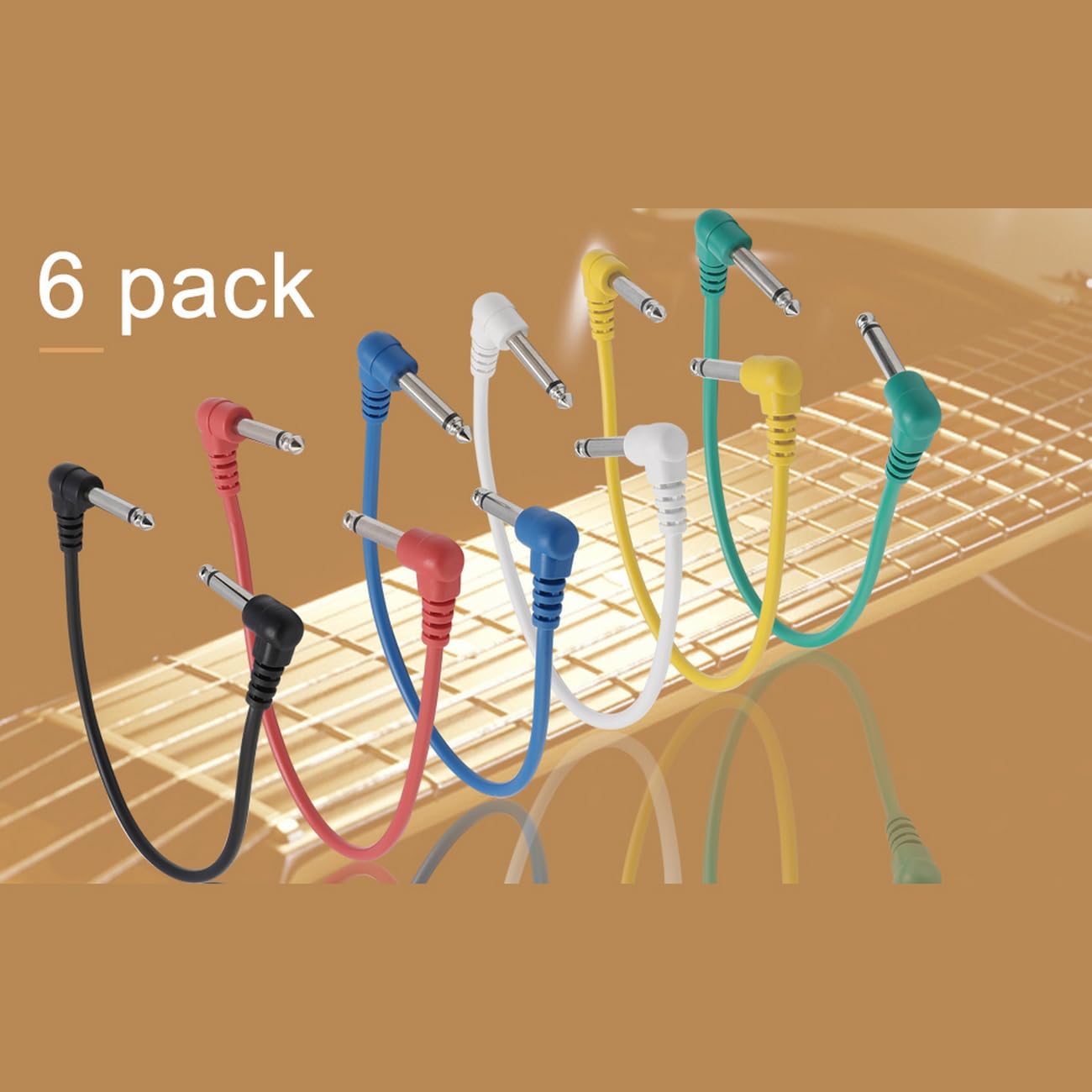 JIUWU 6.35mm Anti-Noise Guitar Patch Cables - 6 Pack Short Instrument Cables for Guitar Pedals, Effects, Amps & Audio Equipment - Perfect for Live Performances, Studio Recording & Home Practice