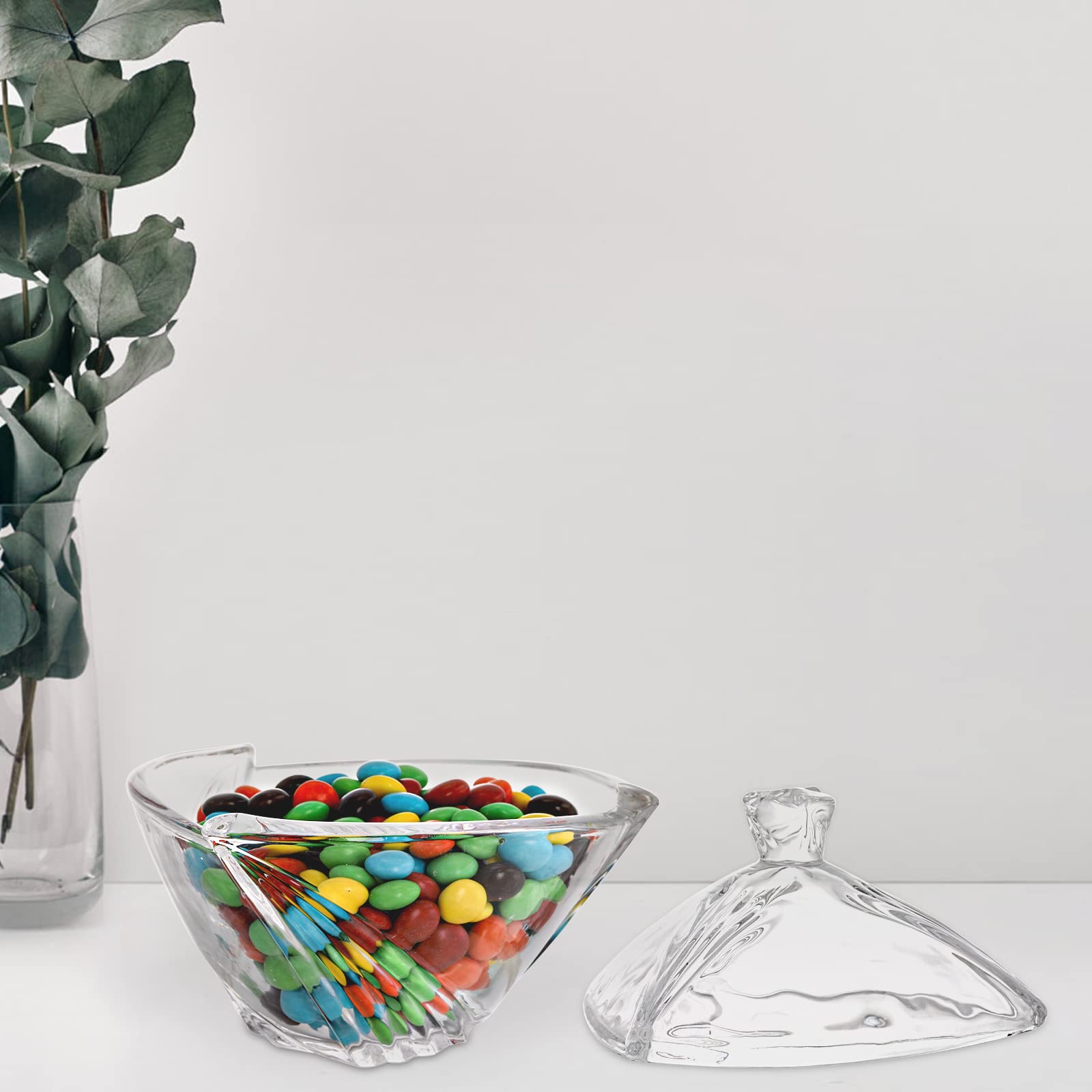 SOUJOY 2-Pack Glass Candy Dish with Lid - Clear Covered Candy Bowl & Retro European Style Jar for Home, Kitchen, Office - Perfect for Halloween Treats, Party Snacks & Table Decor