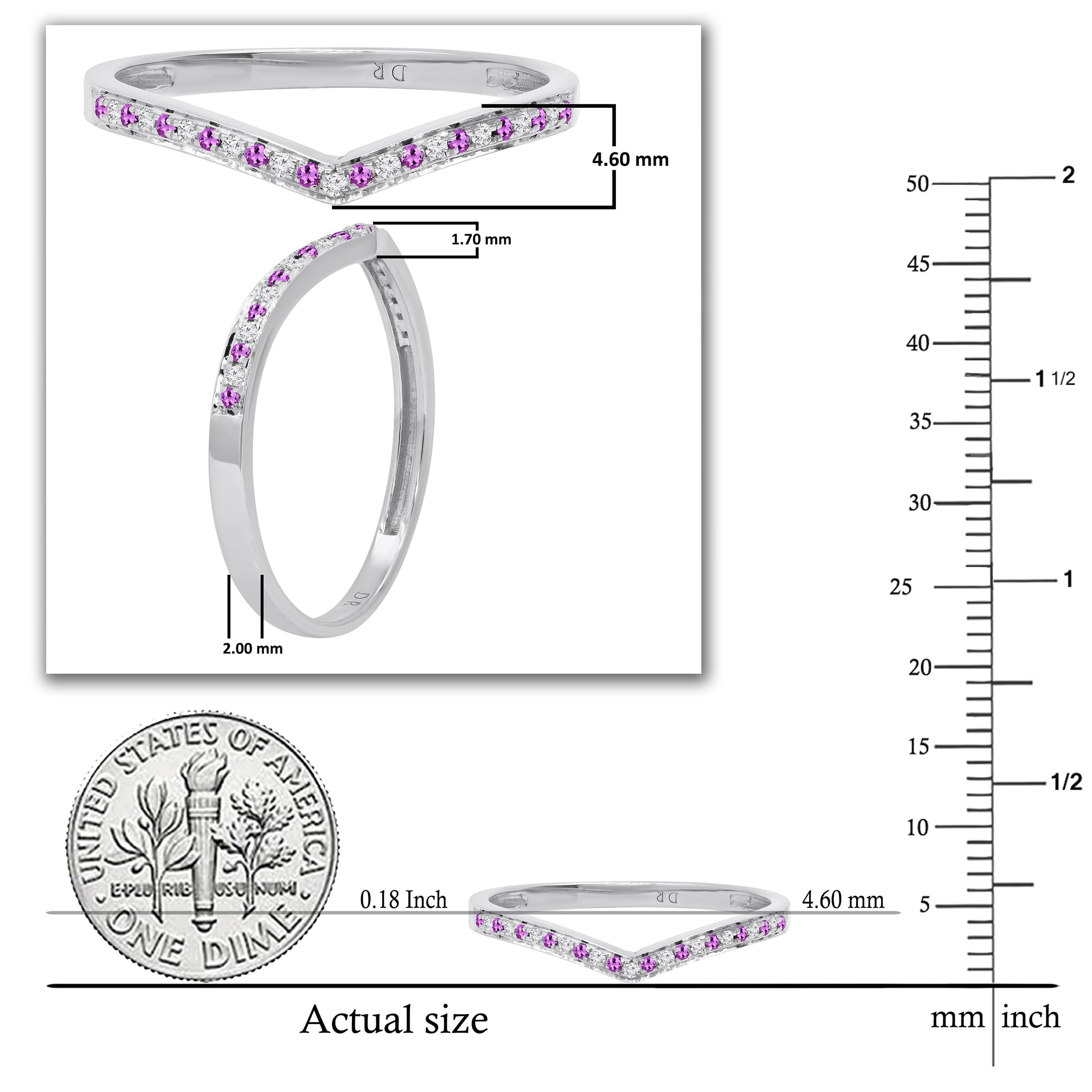 10K Solid White Gold Round Gemstone & Diamond Women's Bridal Wedding Band - Chevron Anniversary Ring for Her | Perfect for Engagement, Proposal, and Special Occasions