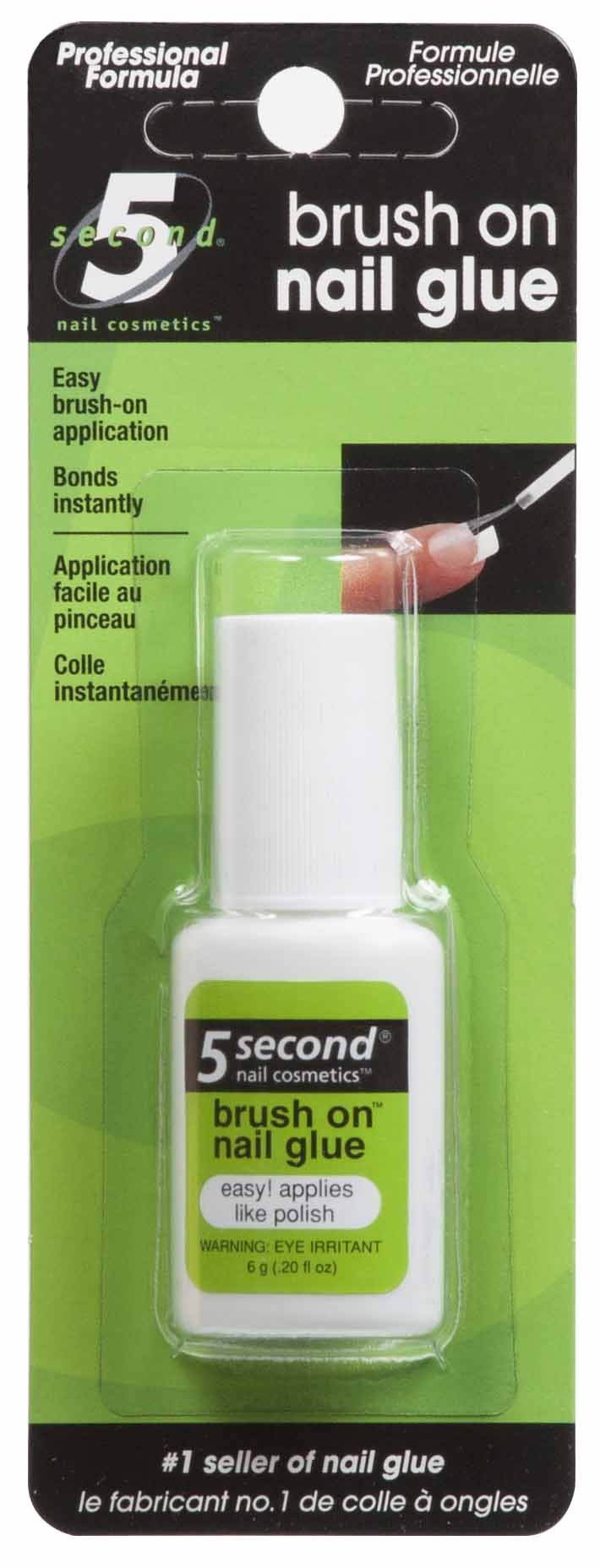 5 Second Nail Brush On Nail Glue - 6 Gram Fast Drying Adhesive for Acrylic Nails, Press On Nails & Nail Art - Perfect for Home Manicures & Salon Use
