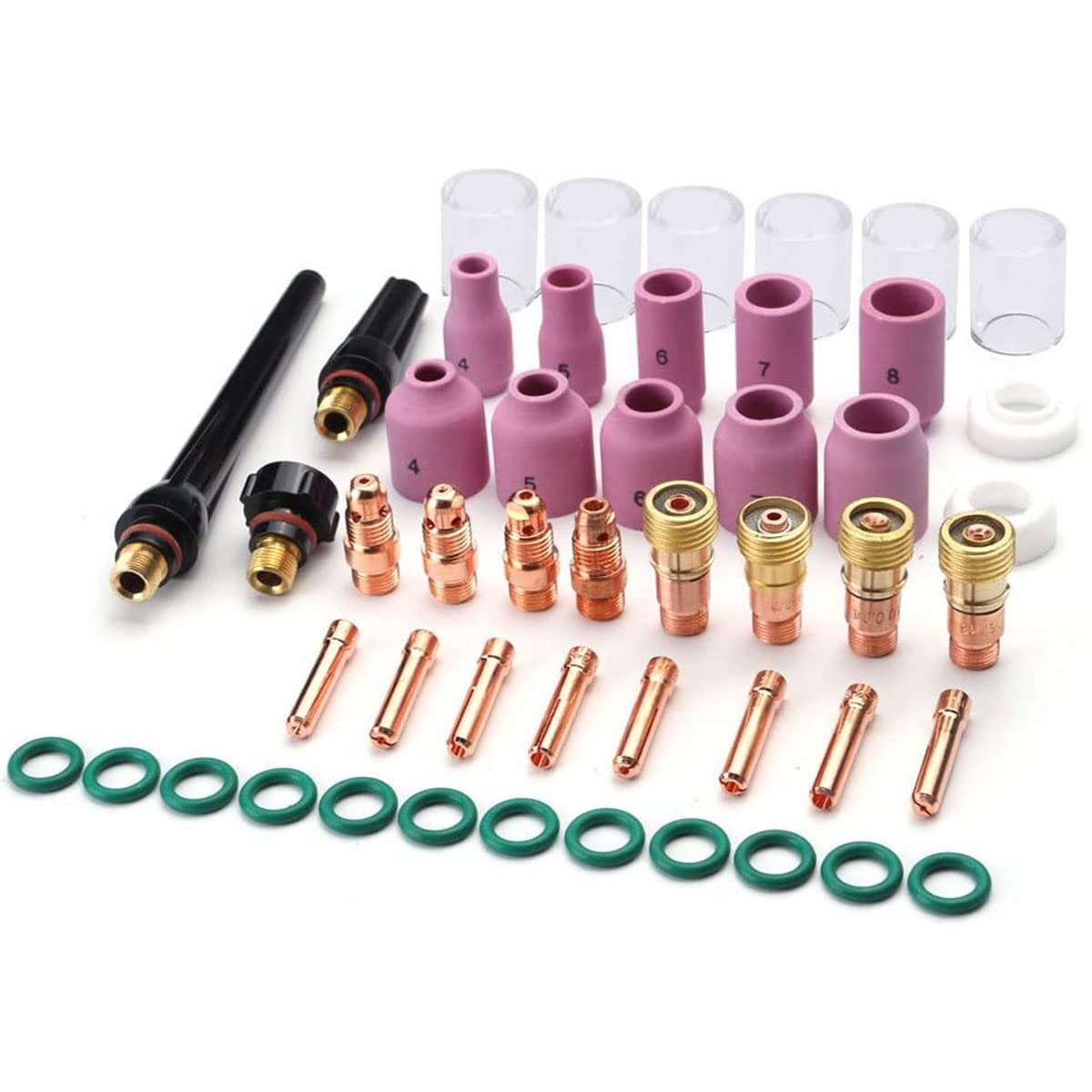 Premium TIG Welding Torch Accessories Kit - Collets, Body, Alumina Nozzle, Stubby Gas Lens & 10 Glass Cups - Compatible with WP-17/18/26 Torches | Ideal for Precision Welding, Metal Fabrication & DIY Projects