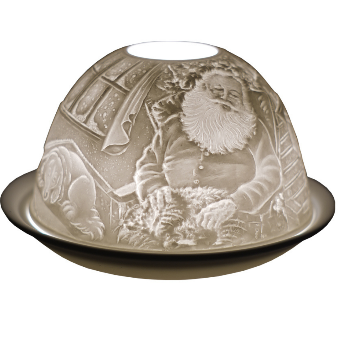 Elegant Candle Holder - Santa & Dog Tealight Dome for Christmas Decor, Home Party, and Holiday Gifts | Perfect for Table Centerpieces, Fireplace Mantels, and Festive Ambiance