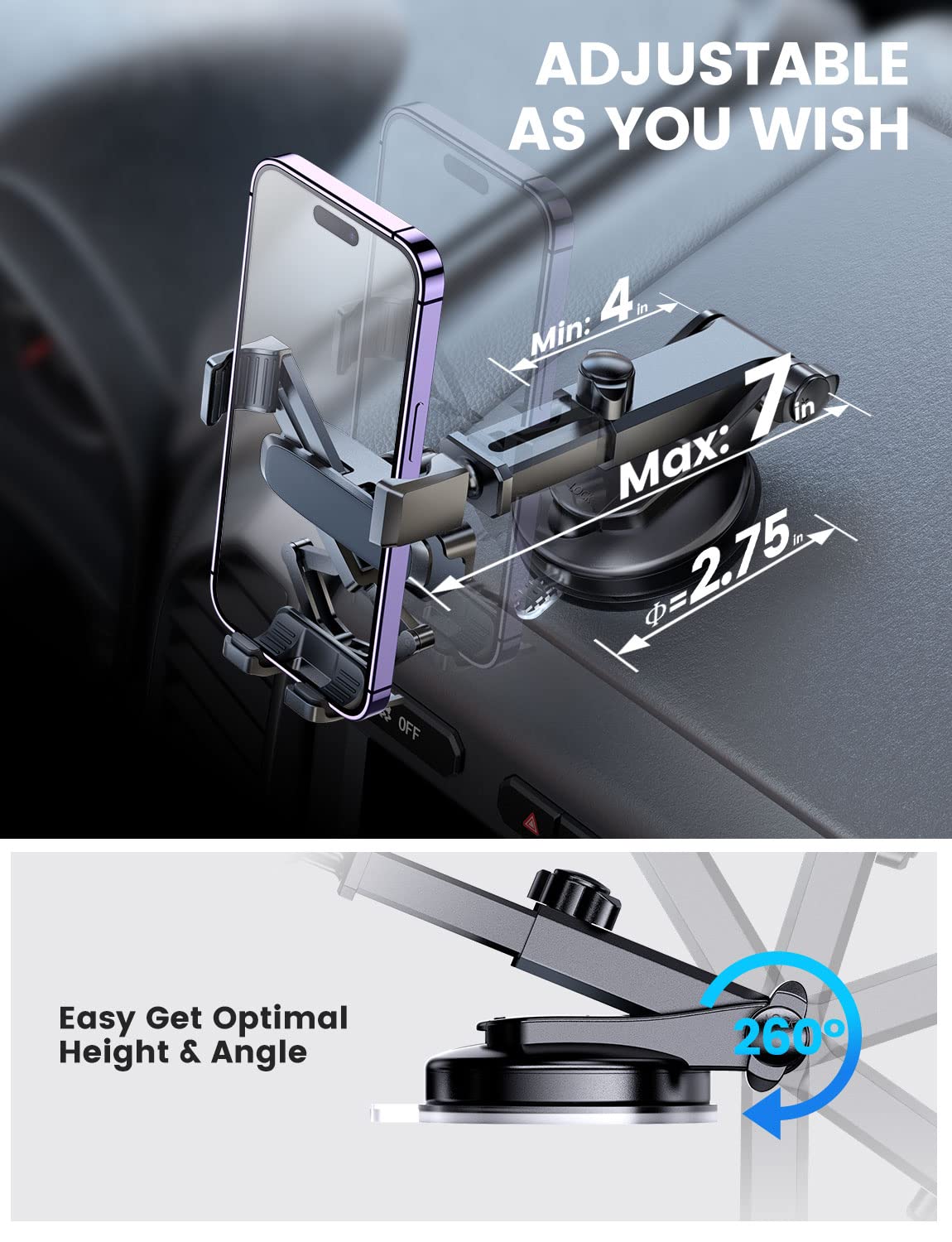 eSamcore Universal Car Phone Mount - Windshield, Vent & Dashboard Phone Holder with Gravity Suction Cup for iPhone 14/13/12, Samsung Galaxy - Secure Hands-Free Driving Accessories for GPS Navigation & Music Control