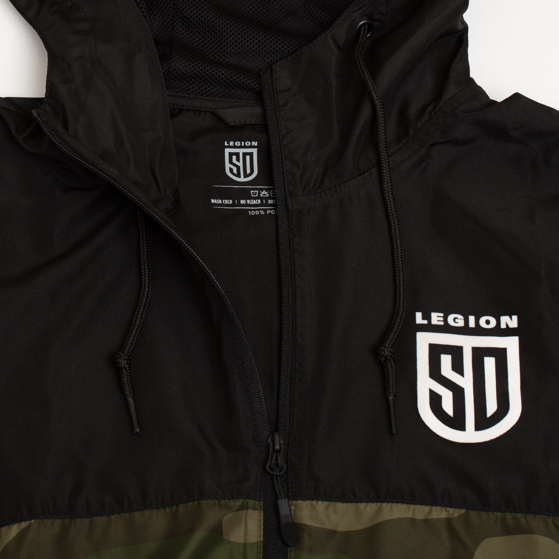 SD LEGION Camo Black Windbreaker Jacket - Lightweight Water-Resistant Outdoor Hoodie for Hiking, Camping & Military Use