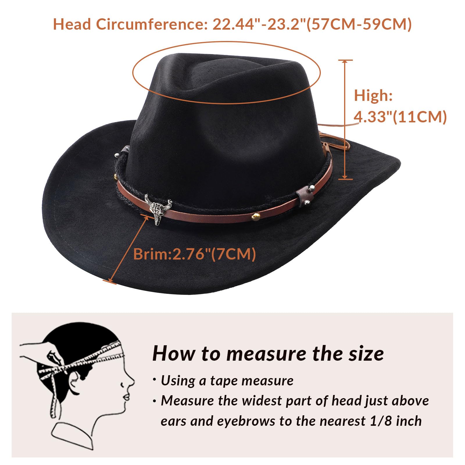 Stylish SANSTHS Cowboy Hats for Men & Women - Western Wide Brim Felt Cowgirl Hat with Leather Accents - Perfect for Rodeo, Country Music Festivals & Outdoor Adventures