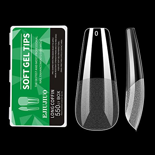 EJIUJIUO 550Pcs Clear Ballerina Coffin Soft Gel Nail Tips - Professional Salon & DIY Fake Nails for Manicure, Nail Art, and Home Use