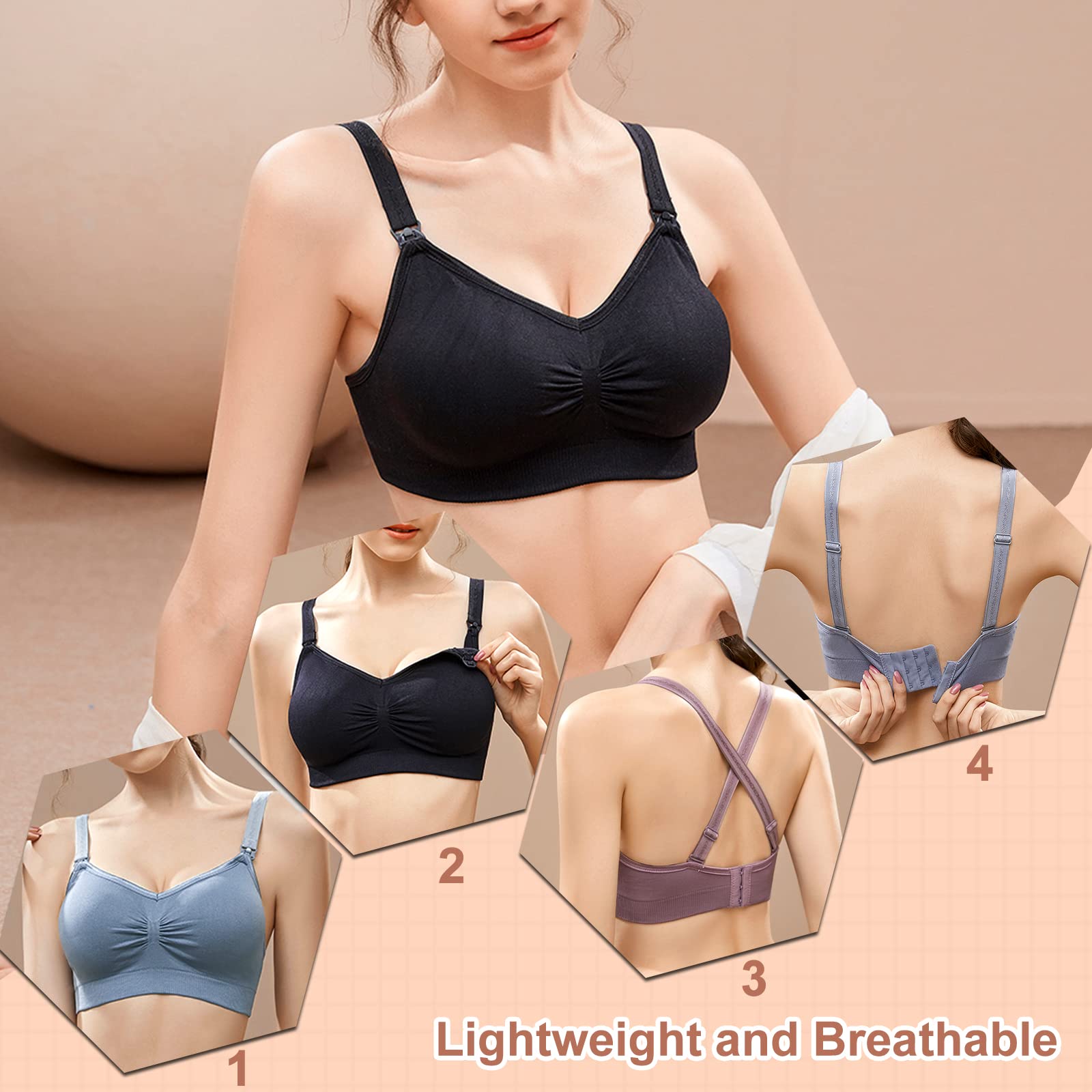 **JAMRID Comfortable Nursing Bras for Breastfeeding & Maternity - Wireless Sleep Bras with Pumping Access & Extra Extenders - Perfect for Nighttime Nursing & Postpartum Comfort**