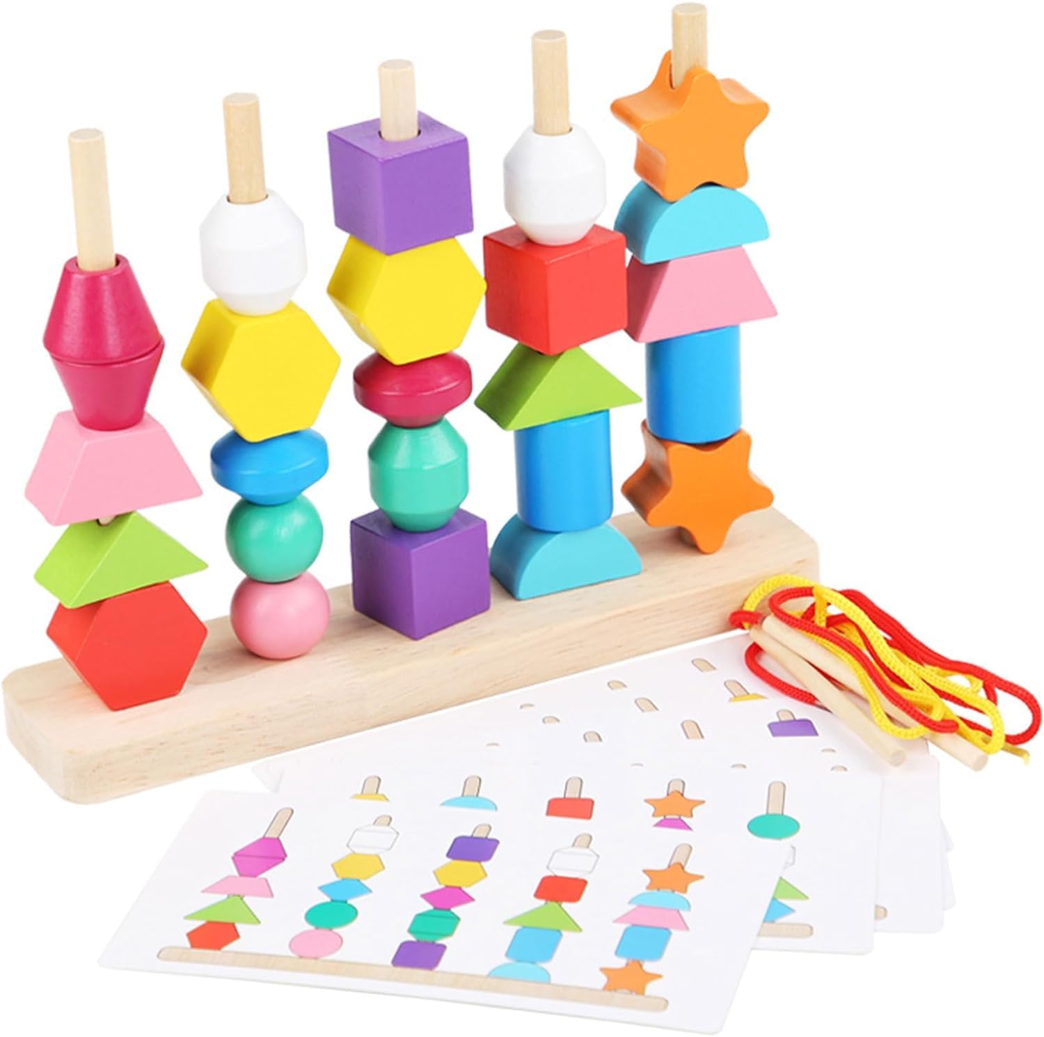 Montessori Toys for Toddlers 2-5, Wooden Beads & Stacking Blocks STEM Learning - Perfect for Preschool Play & Gifts