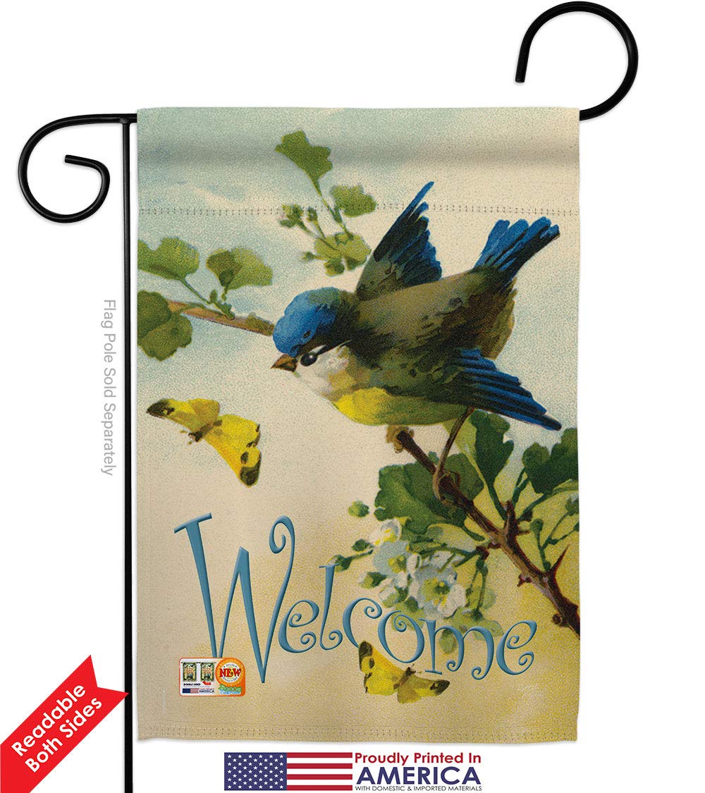 Breeze Decor Birds Welcome Garden Flag - Double-Sided Yard Banner for Home Decor