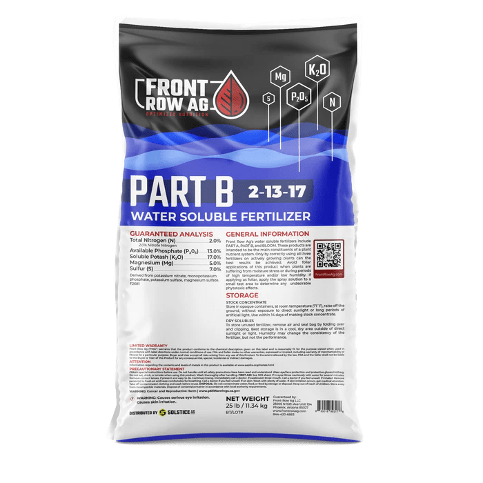 Front Row Ag Soluble Fertilizer PART B (2-13-17 NPK) - Premium Water-Soluble Plant Food for Hydroponics, Greenhouses & Home Gardens