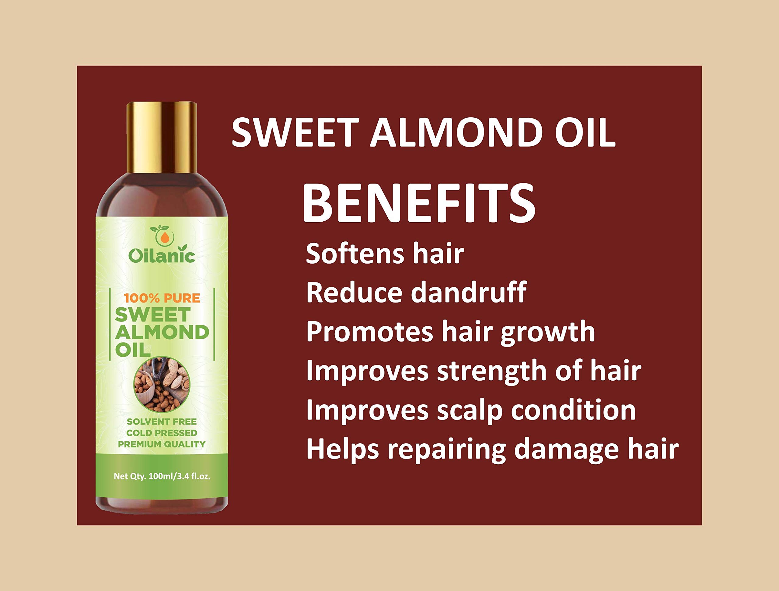 Oilanic 100% Pure & Natural Olive Oil & Sweet Almond Oil Combo - 2 Bottles (100ml Each, Total 200ml) for Hair Care, Skin Moisturizing & Massage - Perfect for DIY Beauty & Aromatherapy