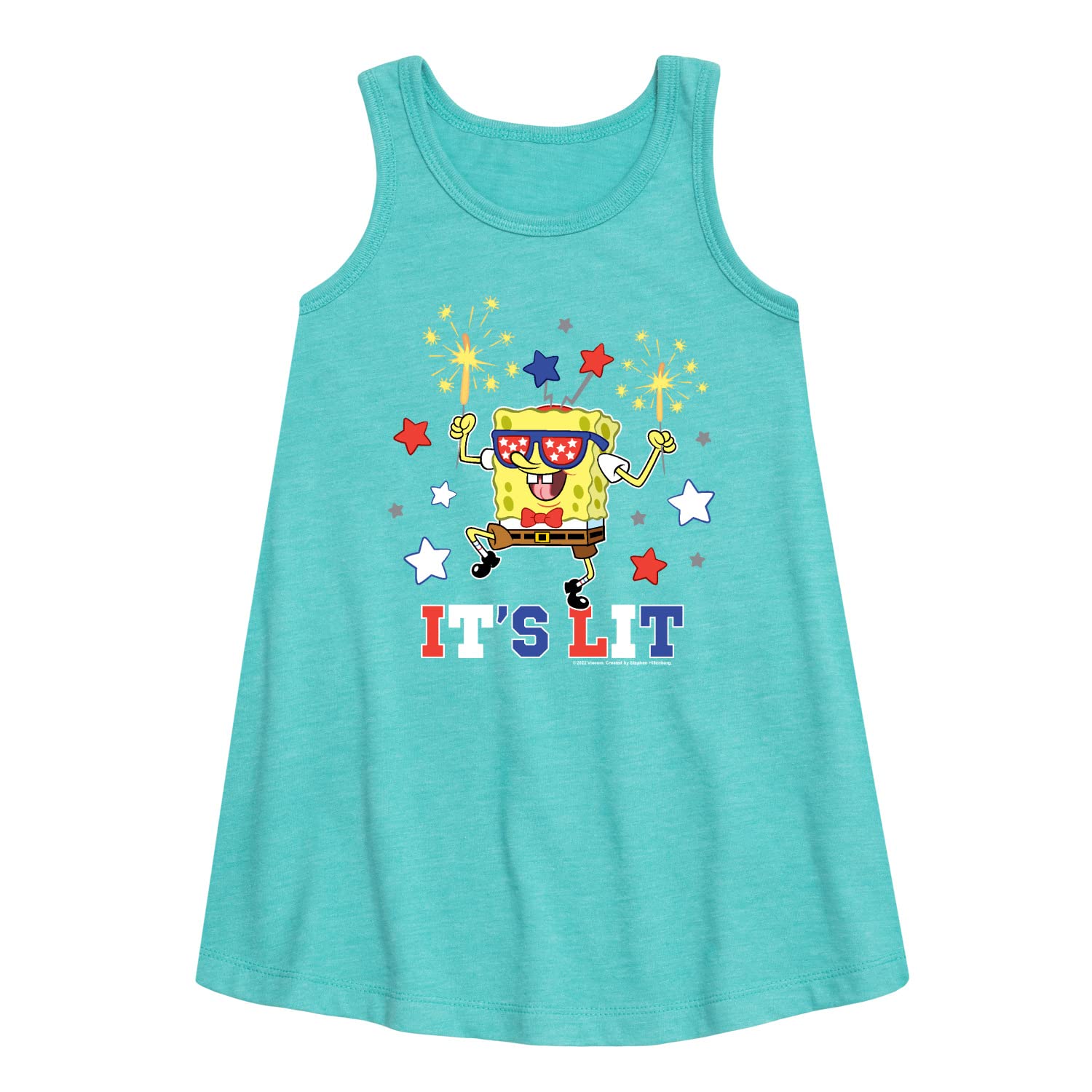 HYBRID APPAREL Spongebob Squarepants It's Lit A-Line Dress for Toddler & Youth Girls | Cute Cartoon Character Outfit for Birthday Parties, School Events & Playdates
