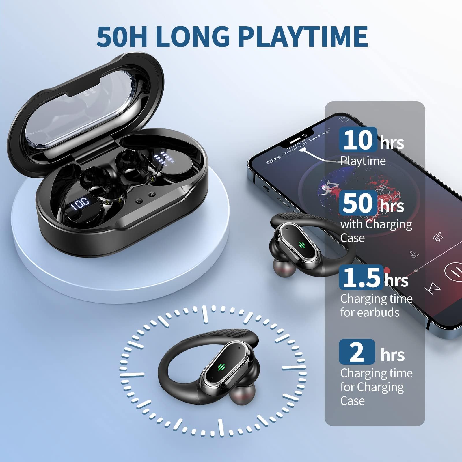 Wireless Bluetooth 5.4 Earbuds with Noise Canceling - 50H Playtime, IP7 Waterproof for Running & Workout