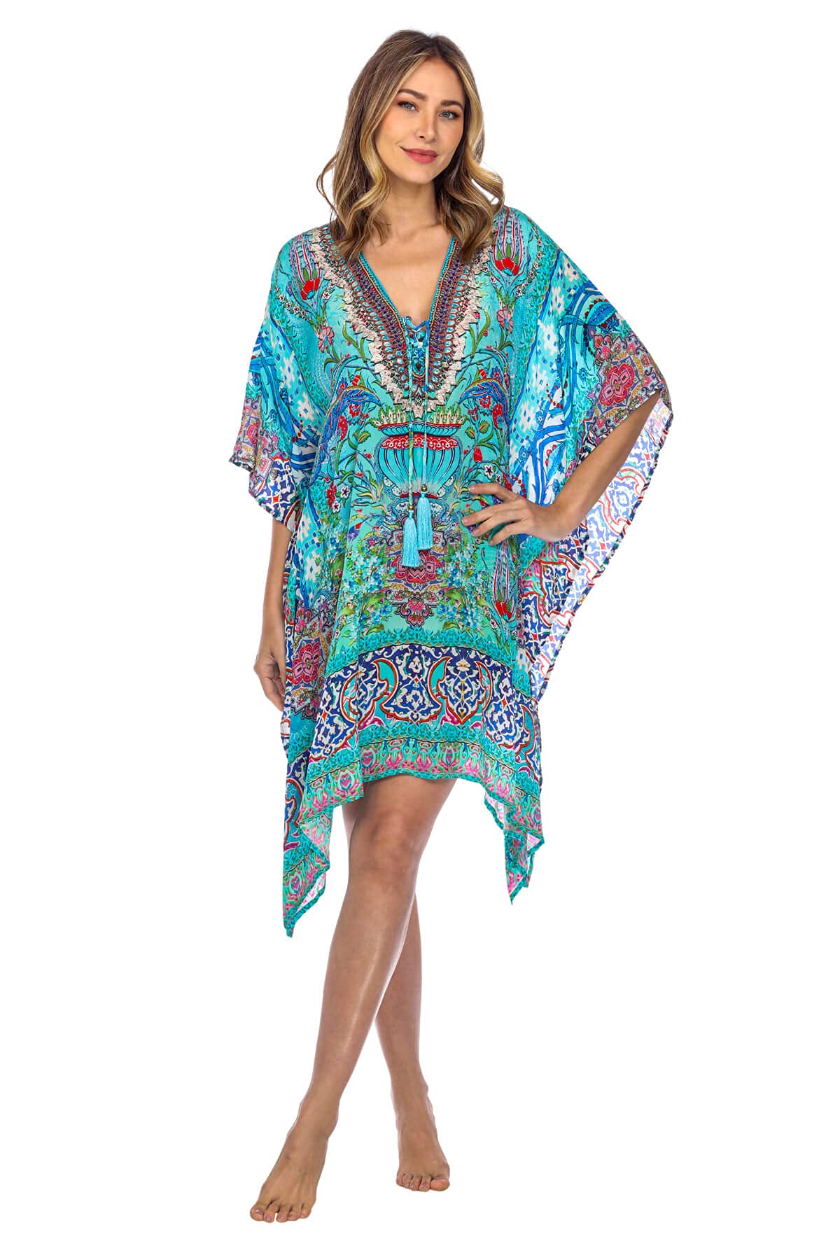 Stylish Women's Viscose Silk Caftan Dress - Breezy Beach Cover Up for Pool Parties, Cruise Wear & Lounge Outfits | Perfect for Summer Vacations, Resort Getaways & Boho Fashion