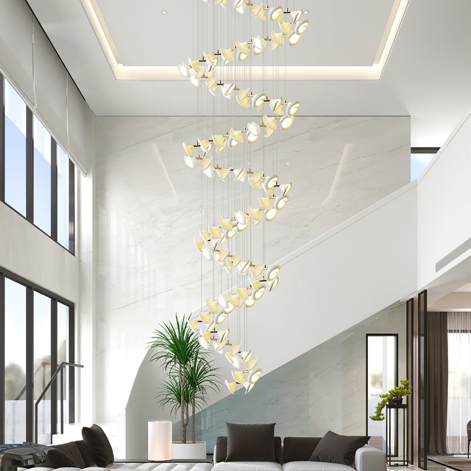 Elegant Blossom Double Horn Chandelier - Modern Crystal Ceiling Light Fixture for Dining Room & Living Room Decor