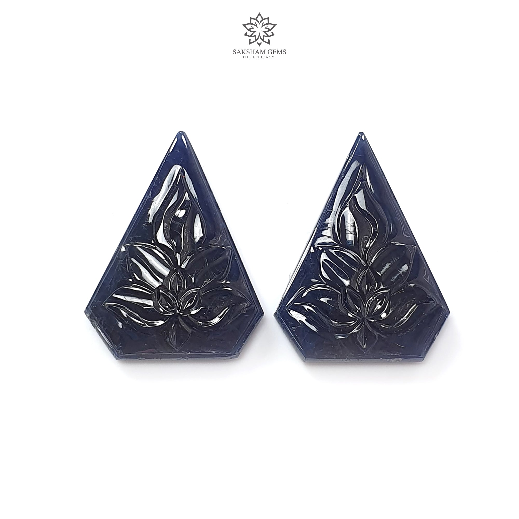 Natural Untreated Dark Blue Sapphire Gemstone Carving - 44.60cts Unheated Hand-Carved Fancy Shape 26x18mm Pair for Jewelry Making & Luxury Gifts