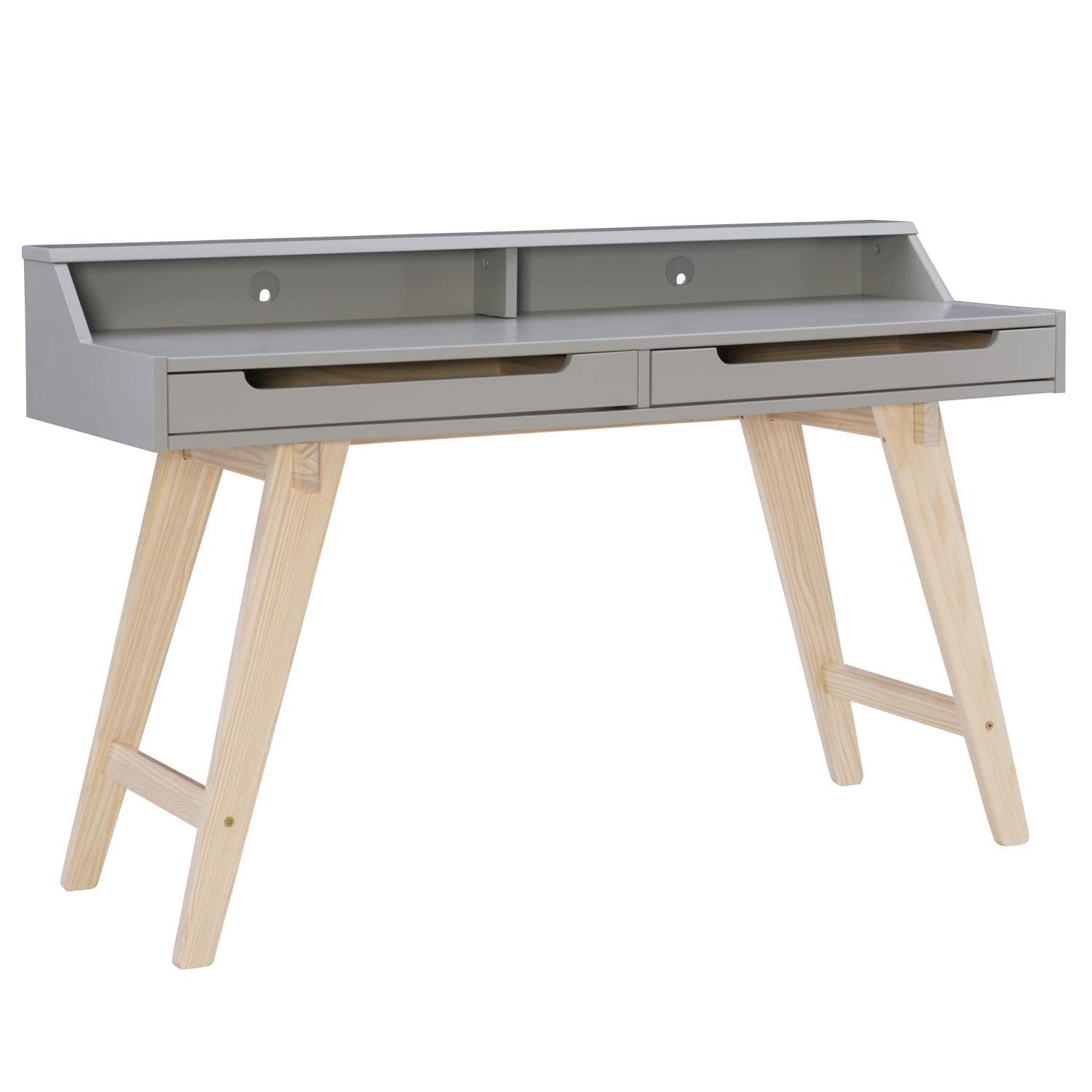 Linon Shivley Two Drawer Desk - Compact Grey Writing Desk for Home Office, Study & Small Spaces - Sturdy Wooden Workstation with Storage Drawers
