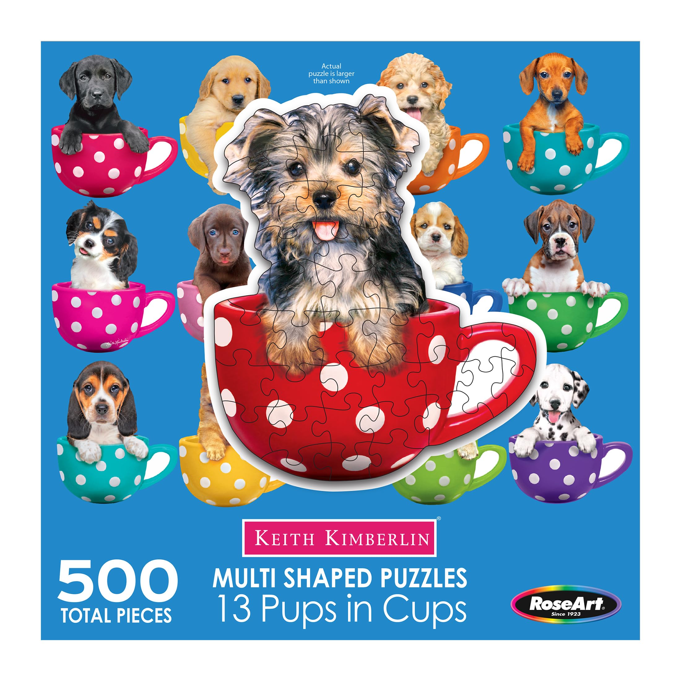 RoseArt Mini-Shaped Pups in Cups 500-Piece Jigsaw Puzzle for Adults - Fun Family Game Night & Stress Relief Activity
