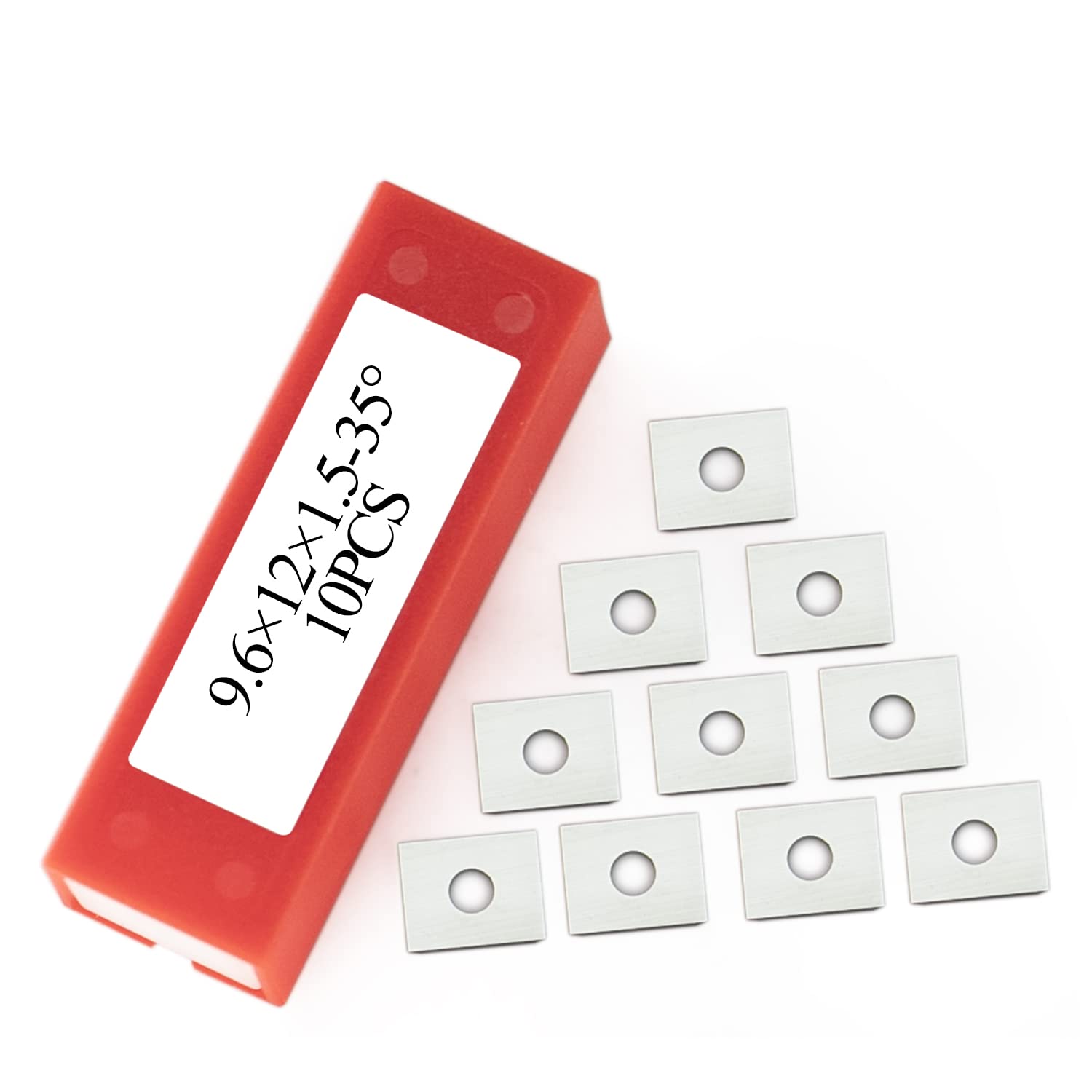 9.6mm Square Tungsten Carbide Inserts - 10pcs Replacement Blades 9.6×12×1.5mm with 35° Angle for Woodworking, Spiral/Helical Planer Cutter Heads & Flush Trim Router Bits - Perfect for Cabinet Making, Furniture Repair, and DIY Wood Projects