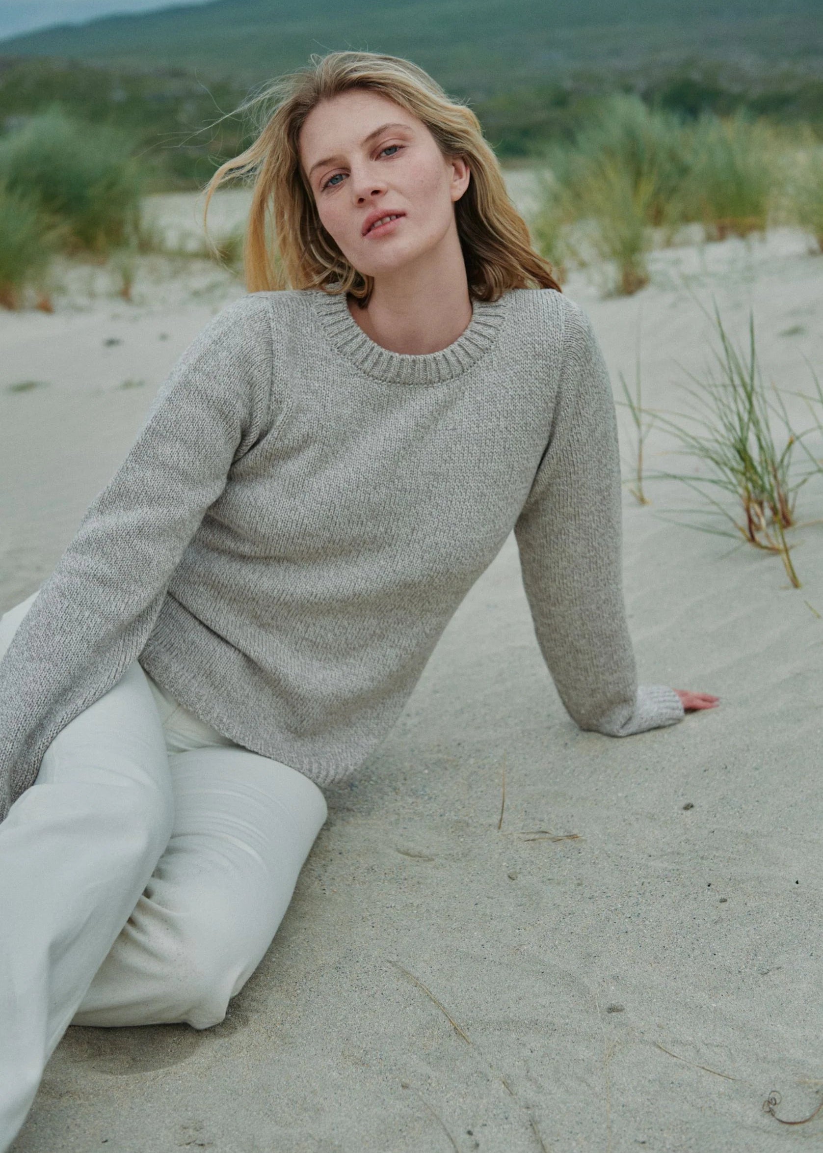 Aoife Merino Wool Crewneck Sweater Women's - Soft Oatmeal Color Pullover for Fall & Winter | Cozy Casual Wear, Office Outfits, Weekend Relaxation